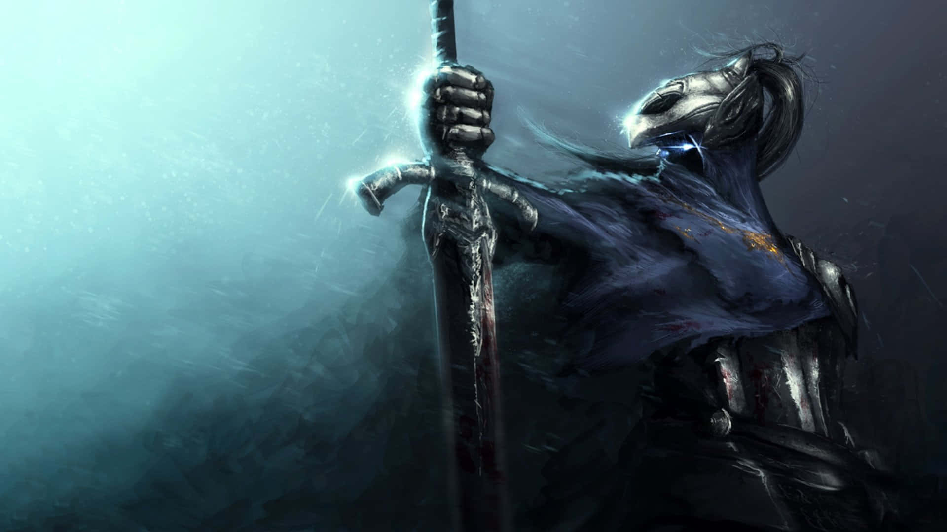 Artorias The Abysswalker, dark armor, bloodied sword, Full HD Desktop Wallpaper