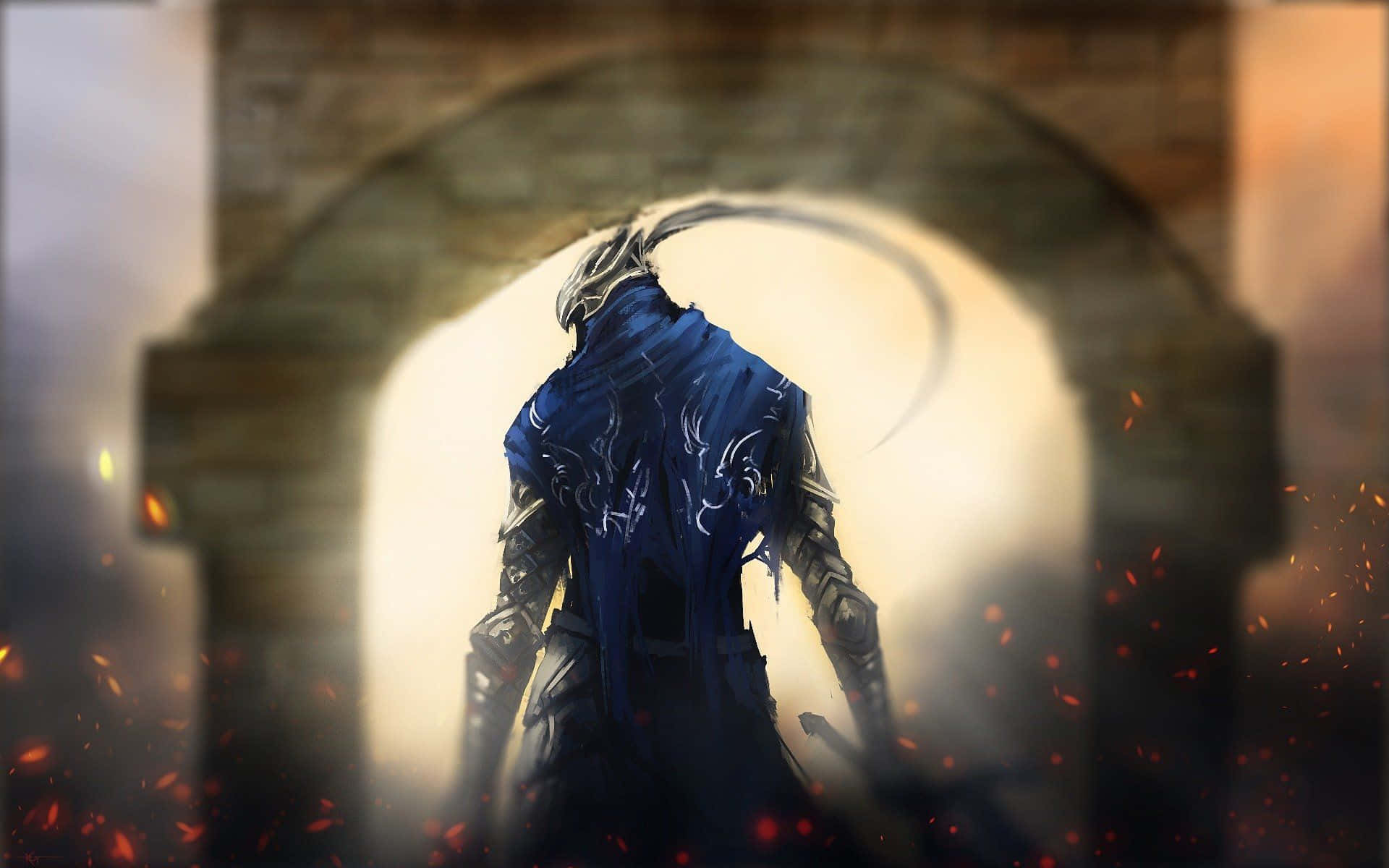 Artorias the Abysswalker, cloaked armored warrior, stone archway, Full HD Desktop Wallpaper