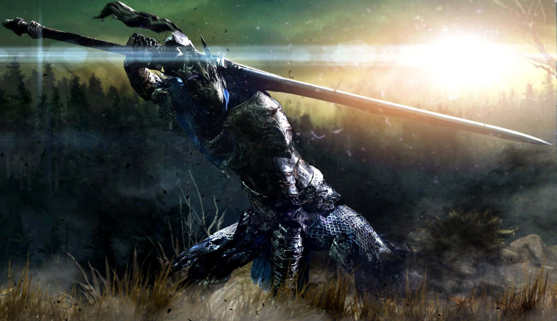 Artorias The Abysswalker, glowing sword, misty forest, Full HD Desktop Wallpaper