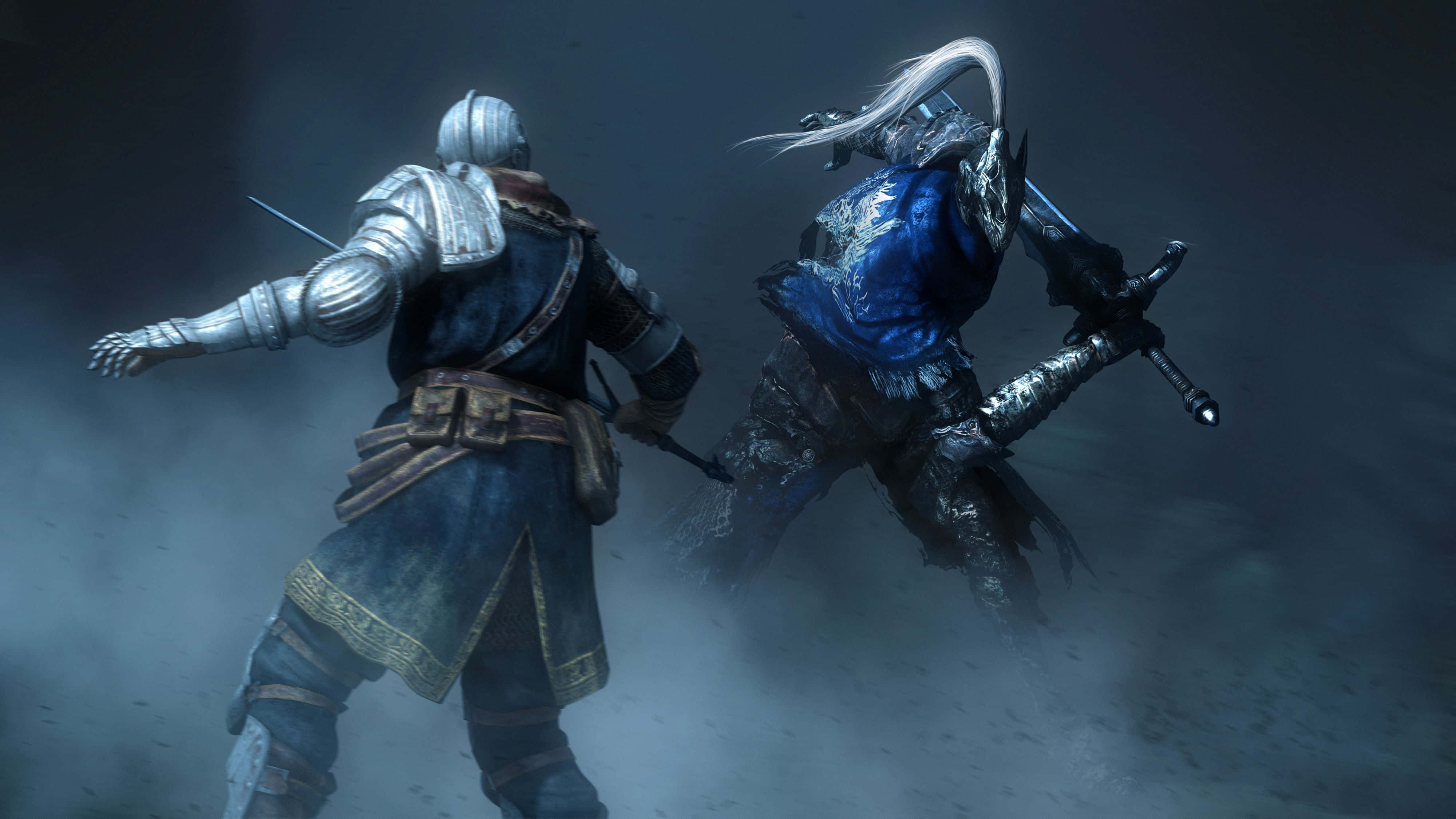 Artorias The Abysswalker, silver armor, blue glowing armor, 4K Desktop Wallpaper