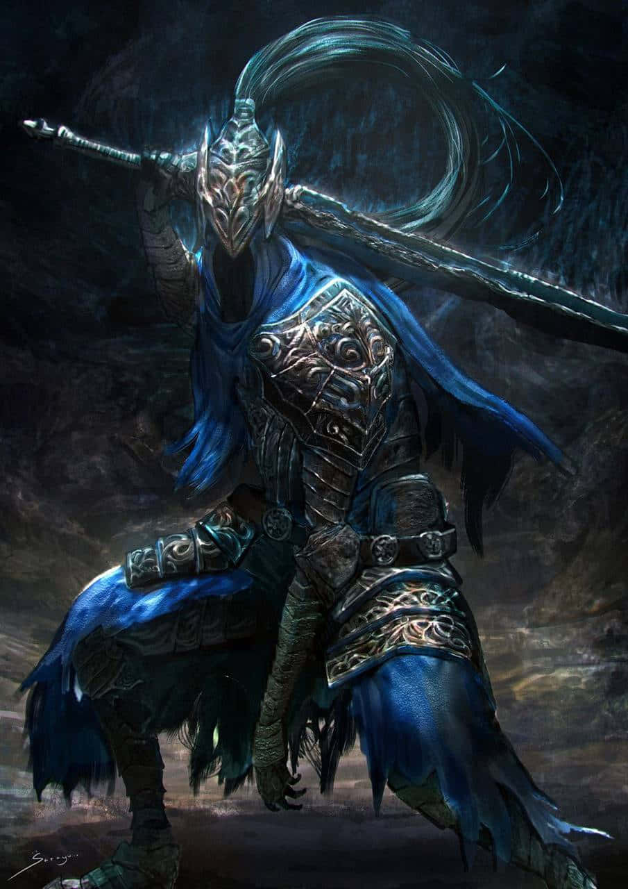 Artorias The Abysswalker, blue and silver armor, massive sword, HD Phone Wallpaper