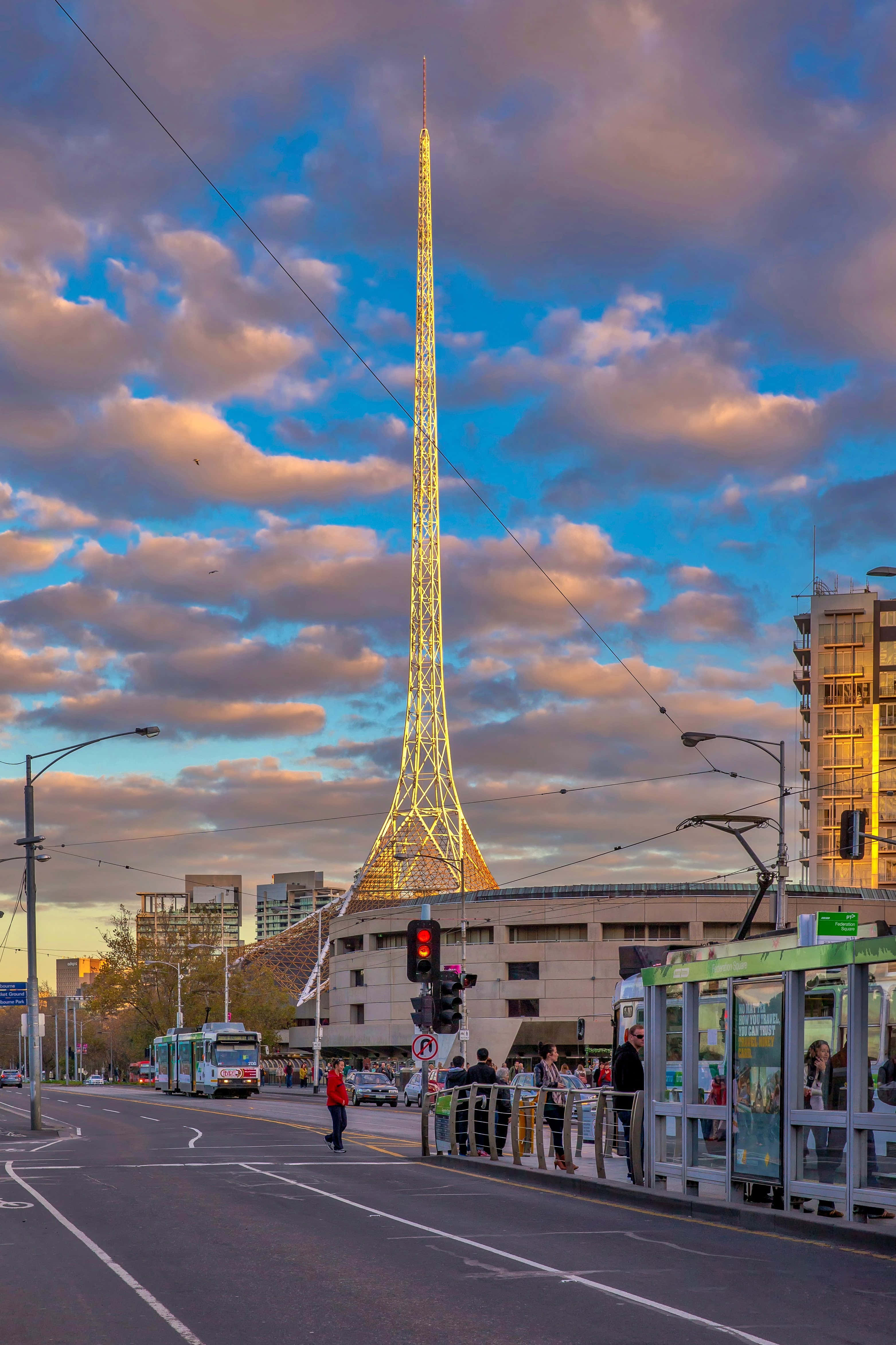 Arts Centre Melbourne, spire, sunset, 4K Phone Wallpaper