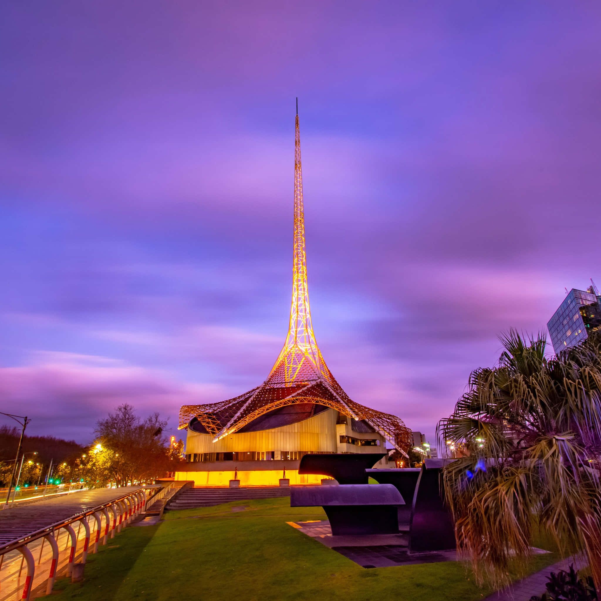 Arts Centre Melbourne, spire, twilight, Full HD Desktop Wallpaper