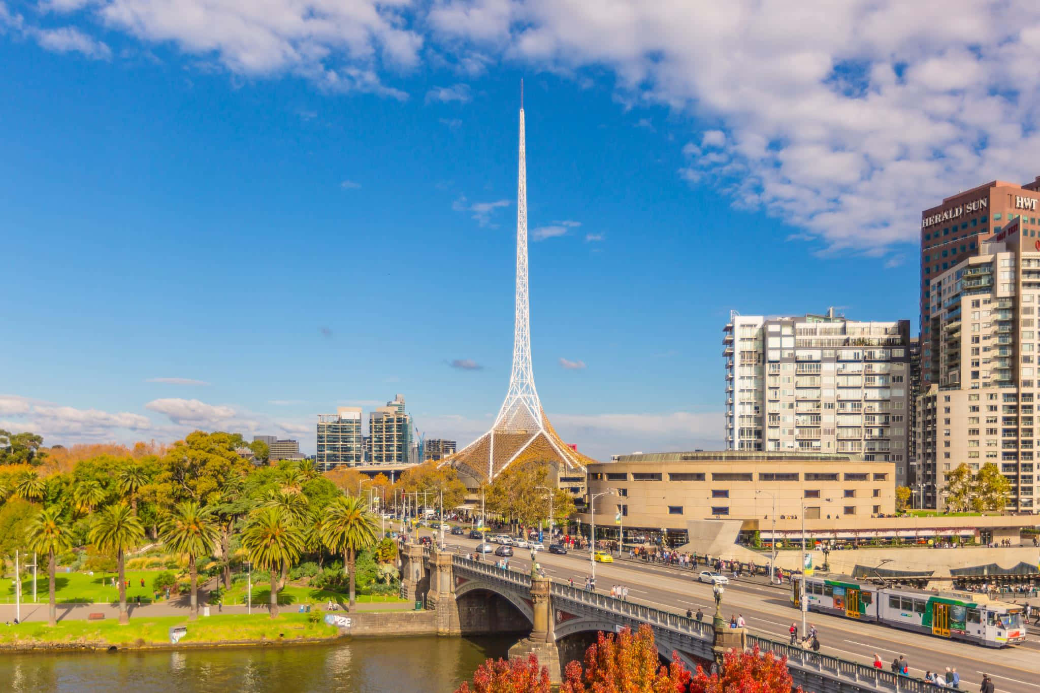 Arts Centre Melbourne, spire, skyline, Full HD Desktop Wallpaper