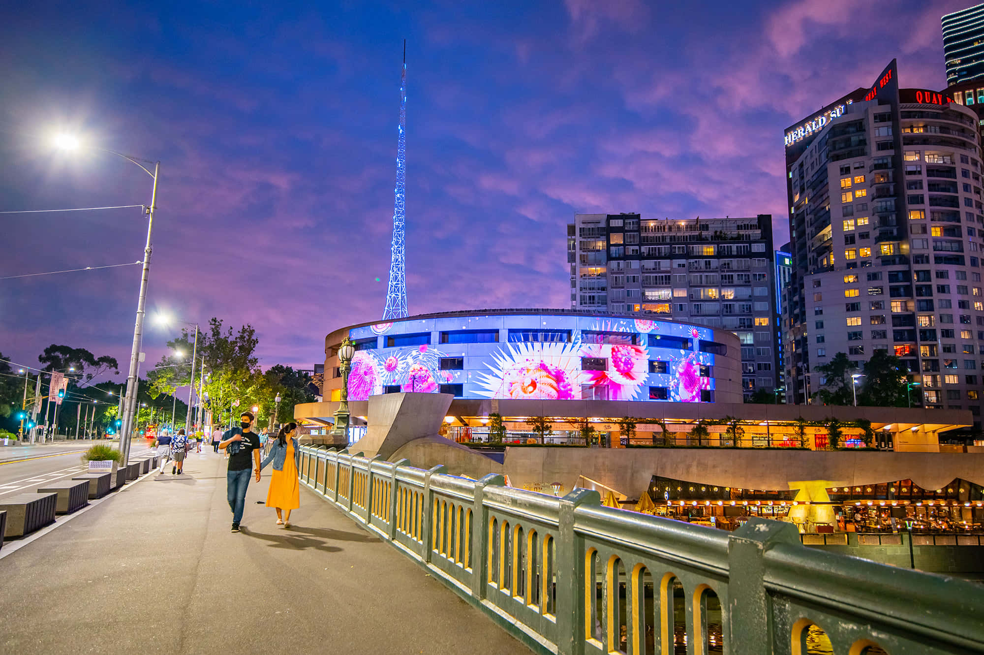 Arts Centre Melbourne, evening view, twilight, Full HD Desktop Wallpaper