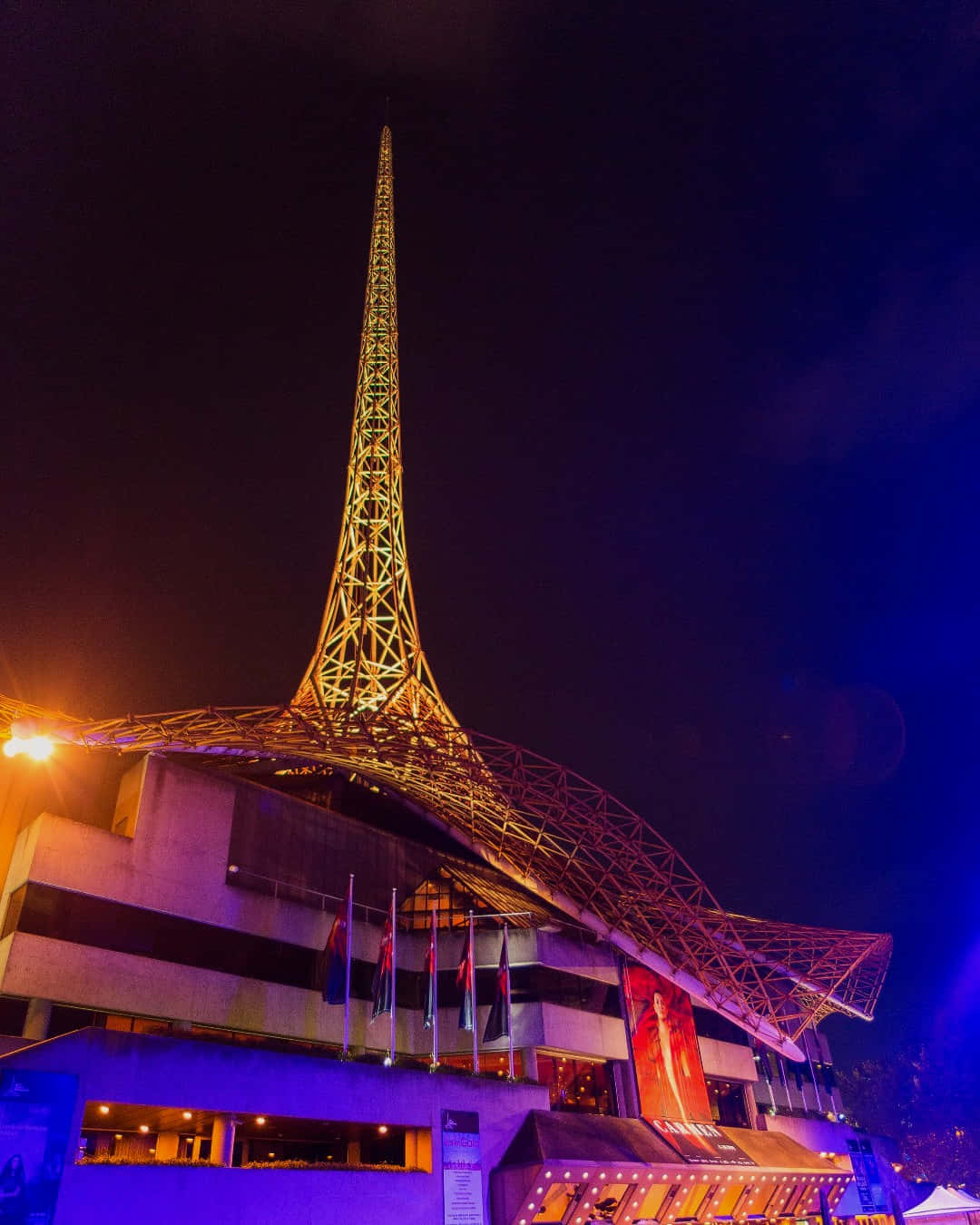Arts Centre Melbourne, spire, night, HD Phone Wallpaper