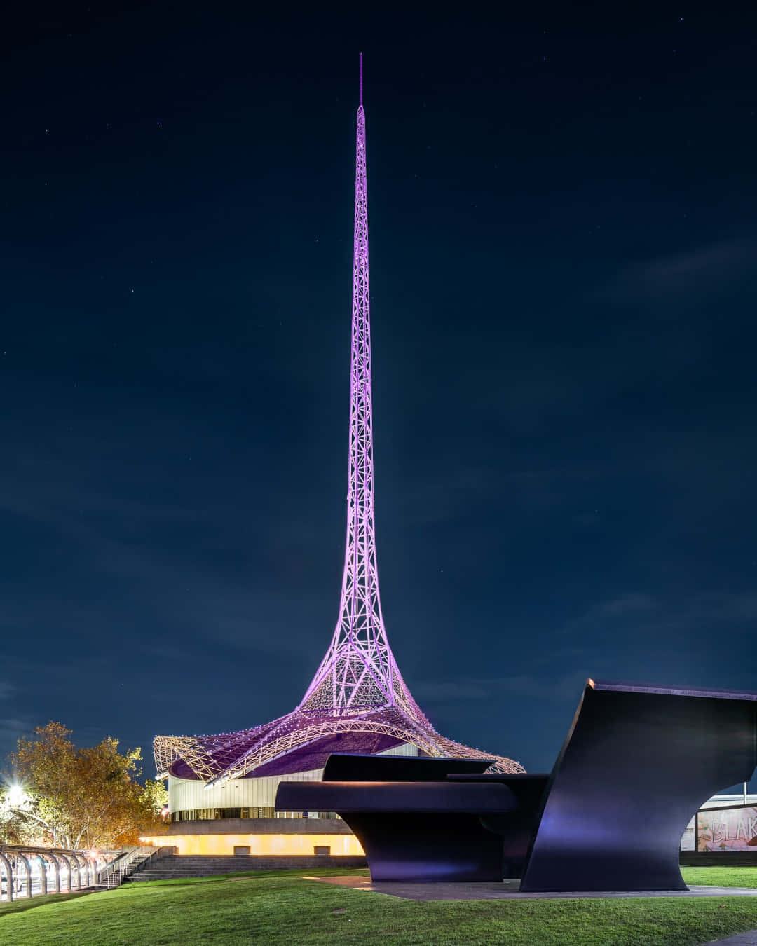 Arts Centre Melbourne, spire, purple-lit, HD Phone Wallpaper