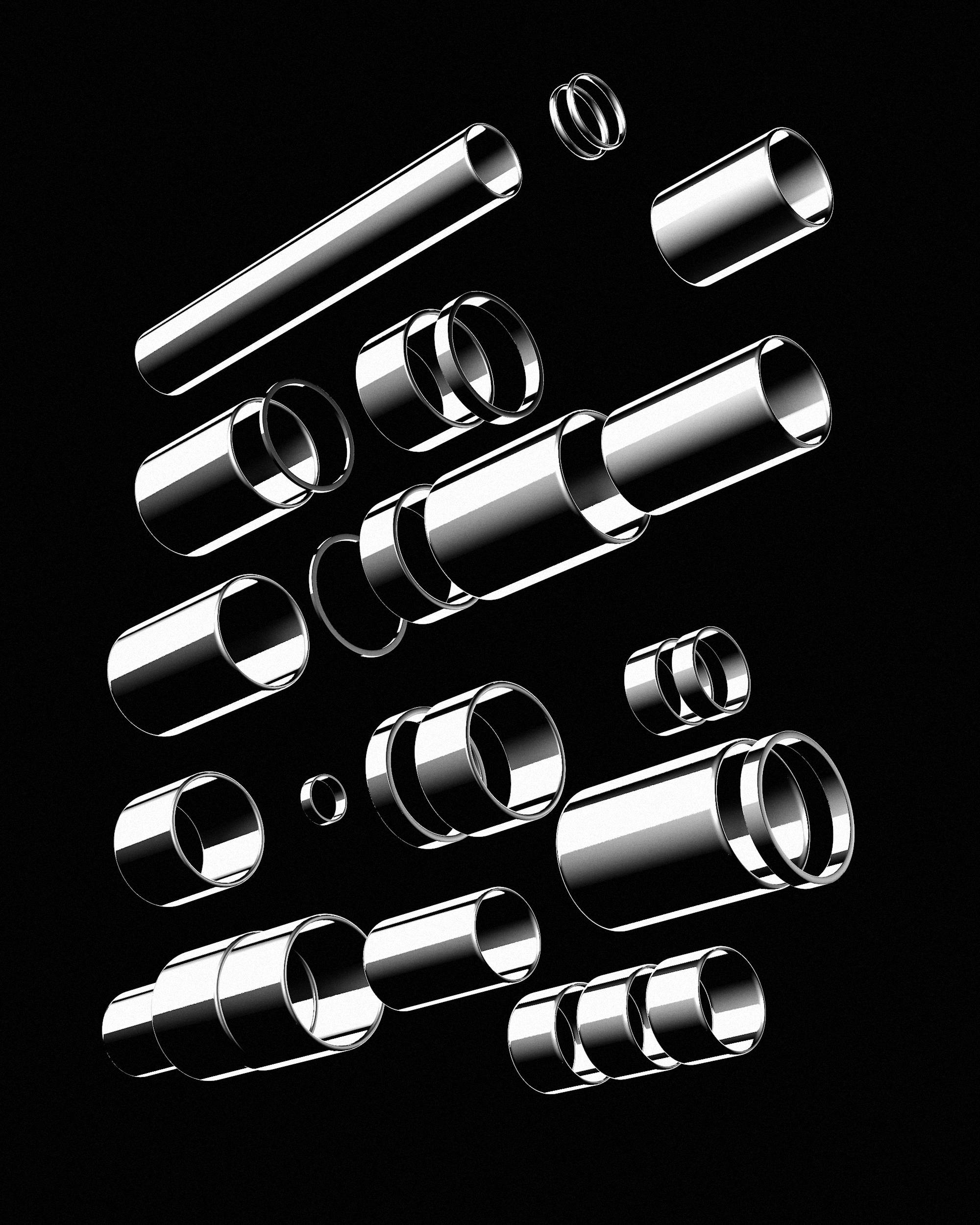 black white open pipes, shiny chrome pipes, rings, Full HD Phone Wallpaper