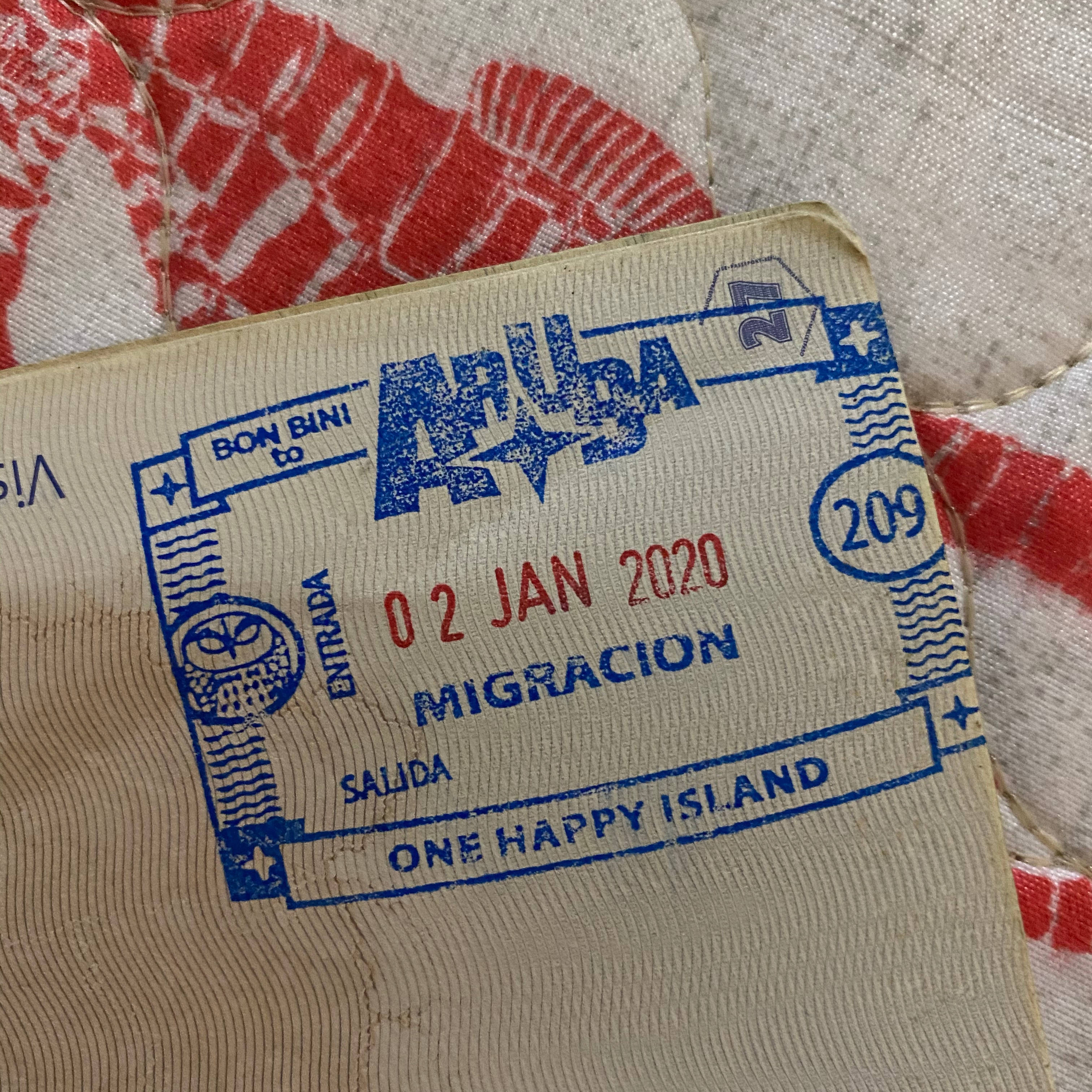 Aruba, passport stamp, textured fabric, 2K Desktop Wallpaper