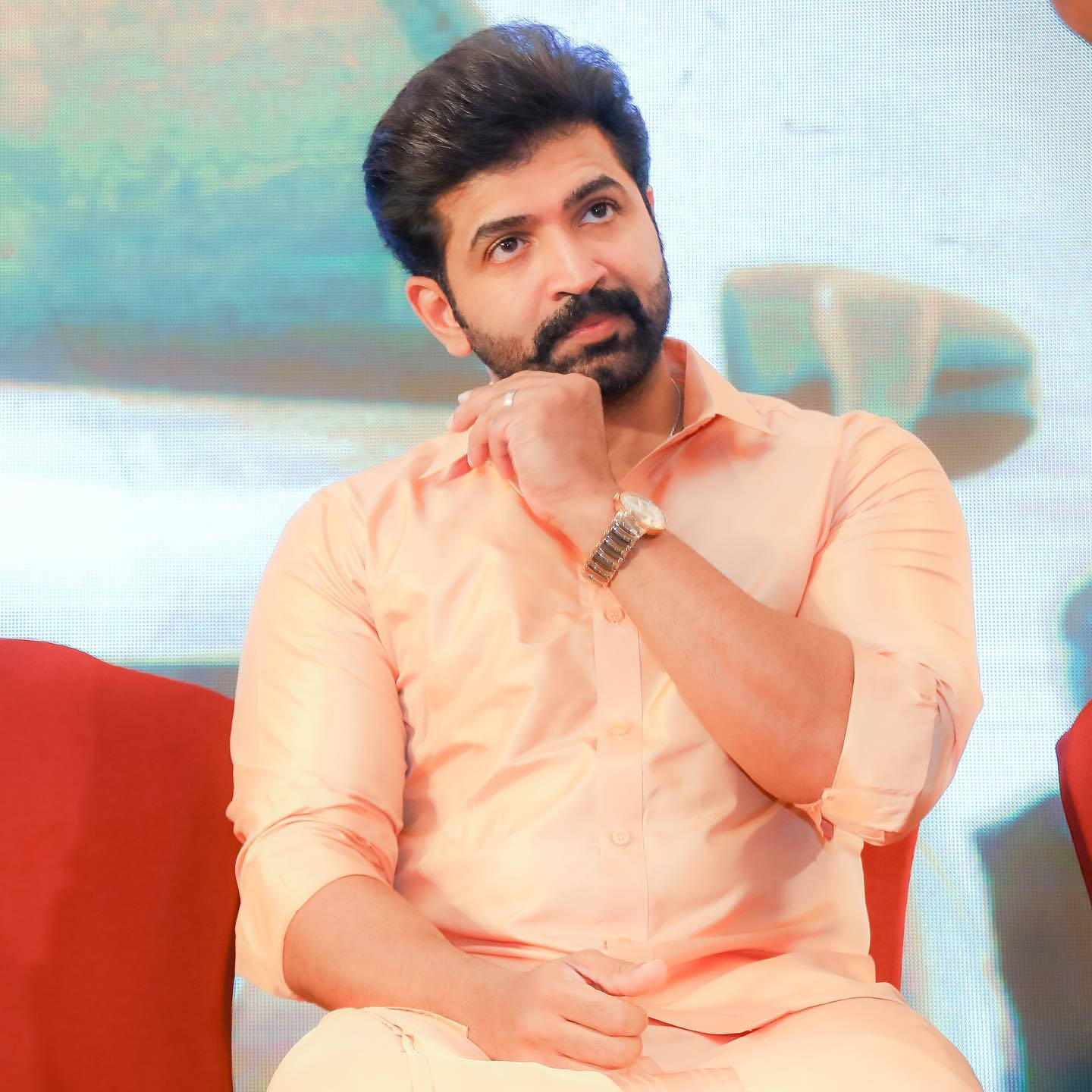 Arun Vijay, light orange shirt, beard, HD Desktop Wallpaper