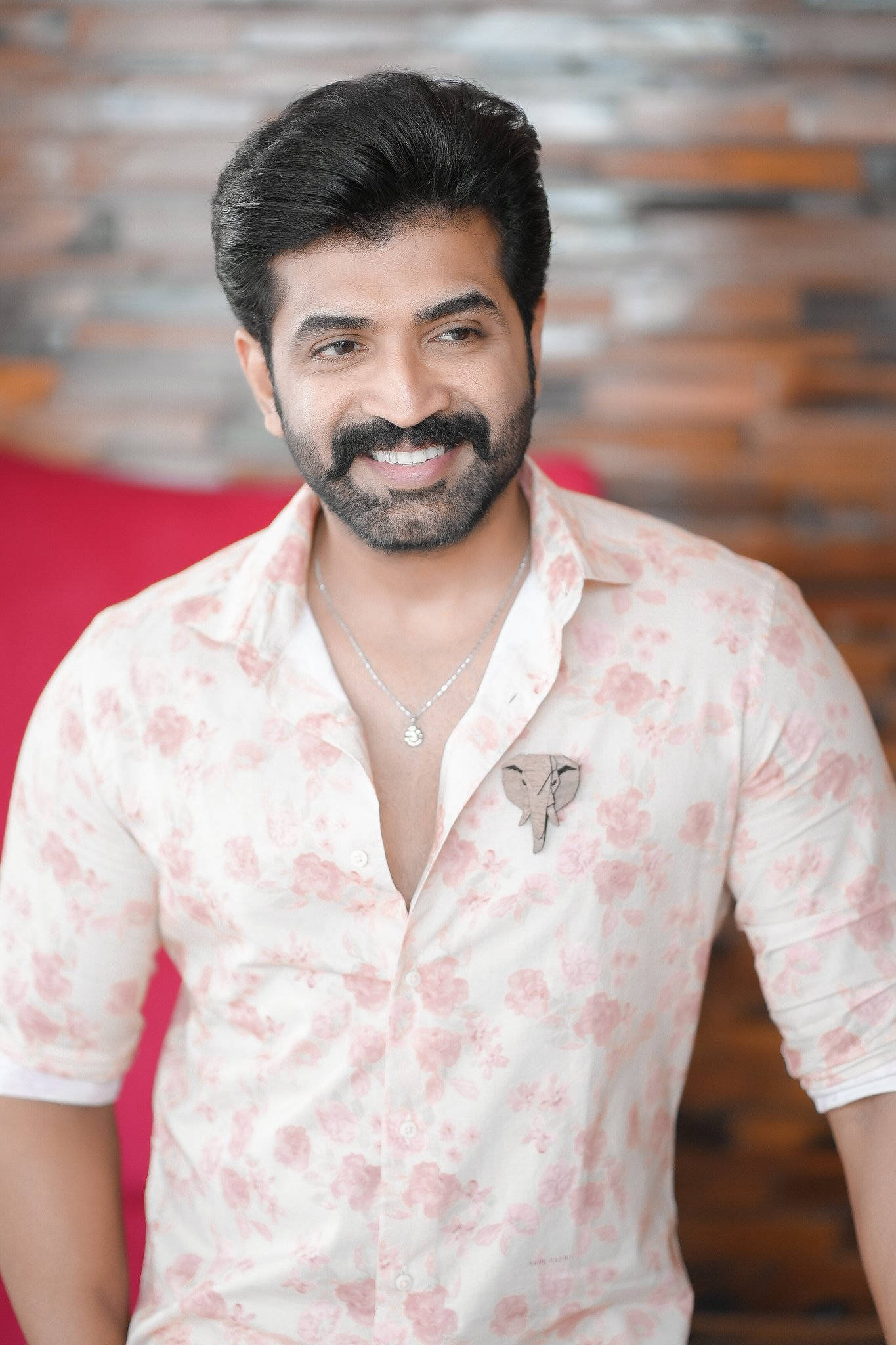 Arun Vijay, floral shirt, brick wall, Full HD Phone Wallpaper