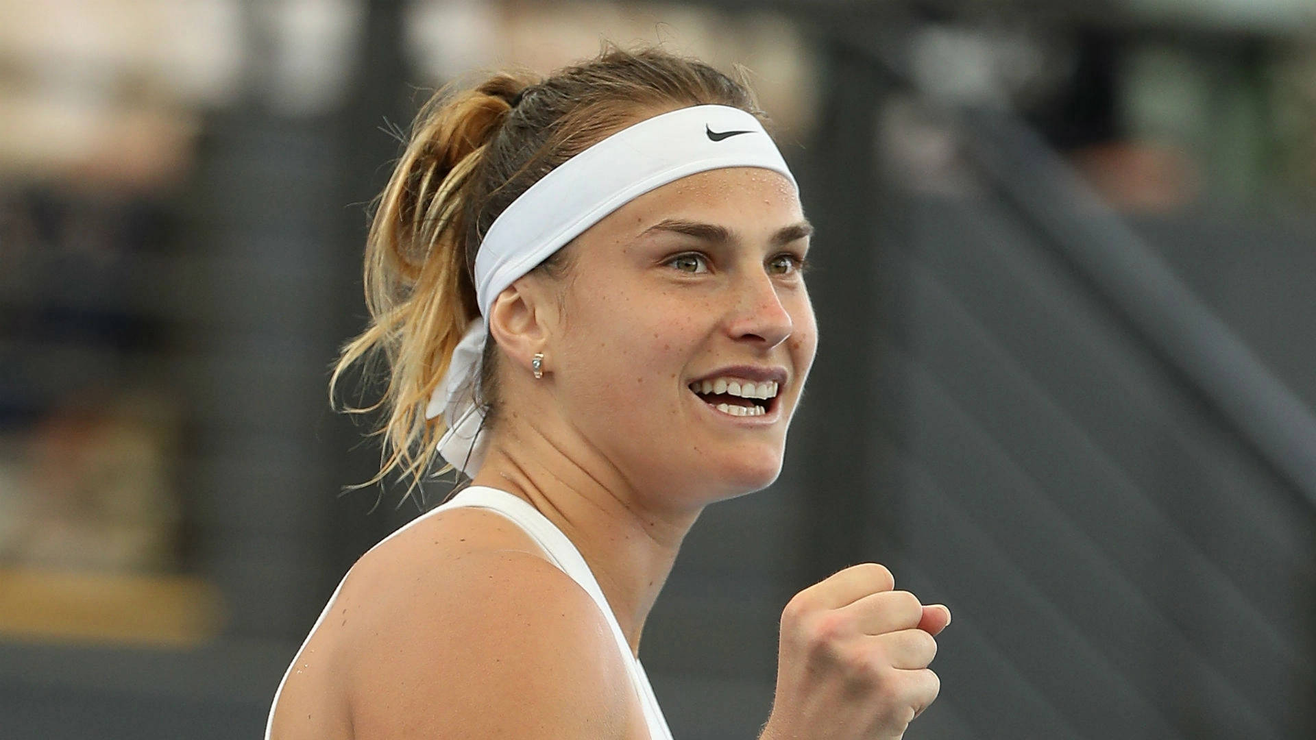 Aryna Sabalenka, white headband, tennis player, Full HD Desktop Wallpaper