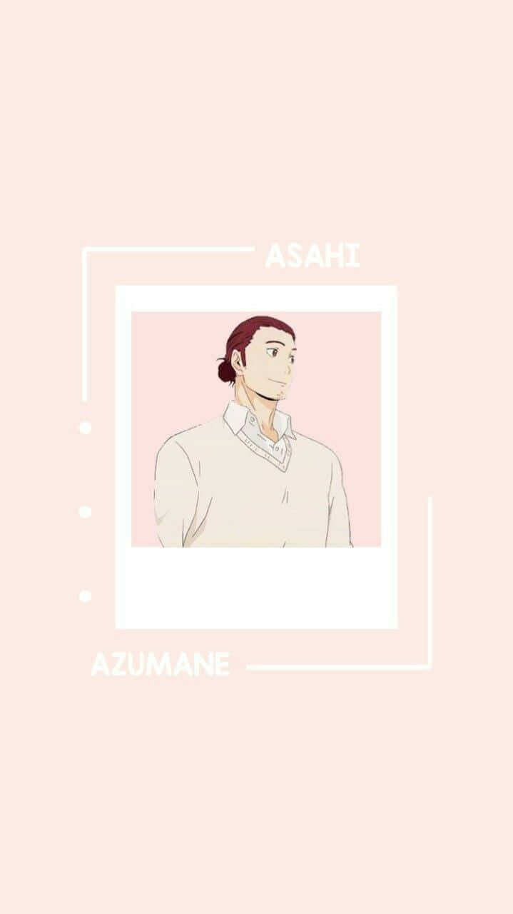 Asahi Azumane, minimalist polaroid style, soft pink background, HD Phone Wallpaper