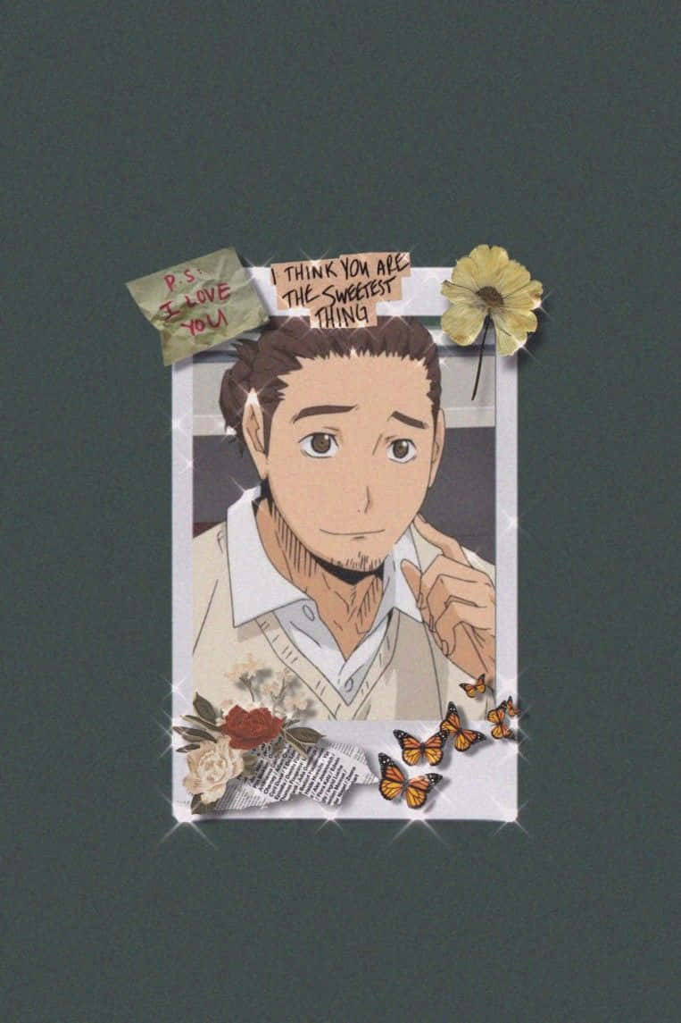 Asahi Azumane, dark green wall, butterflies, SD Phone Wallpaper