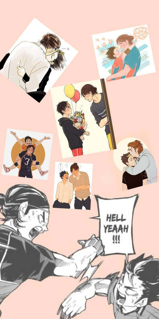 Asahi Azumane, anime-style manga panels, soft pink background, HD Phone Wallpaper