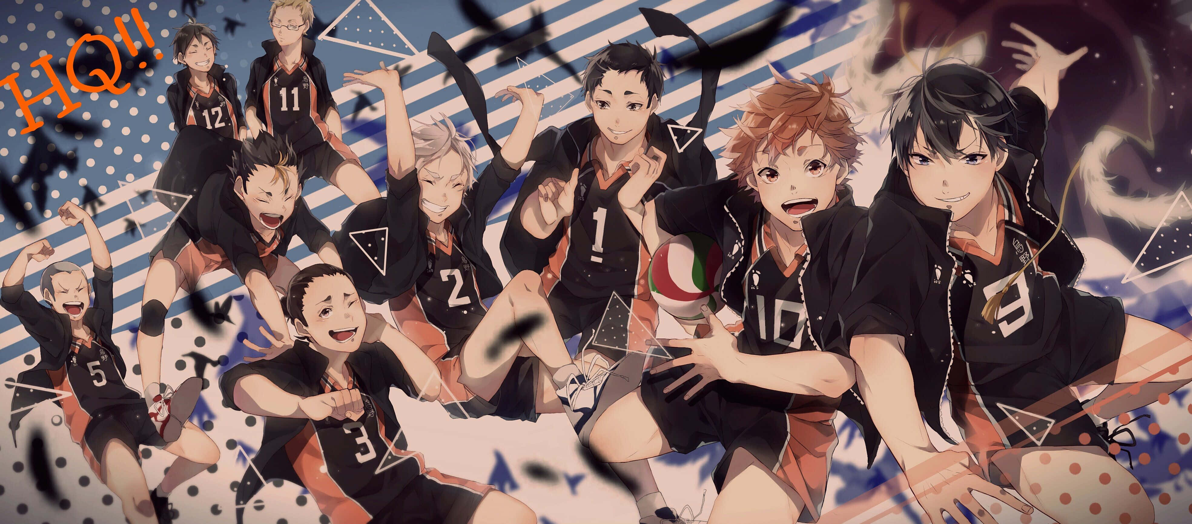 Asahi Azumane, black and orange uniforms, geometric background, 4K Desktop Wallpaper