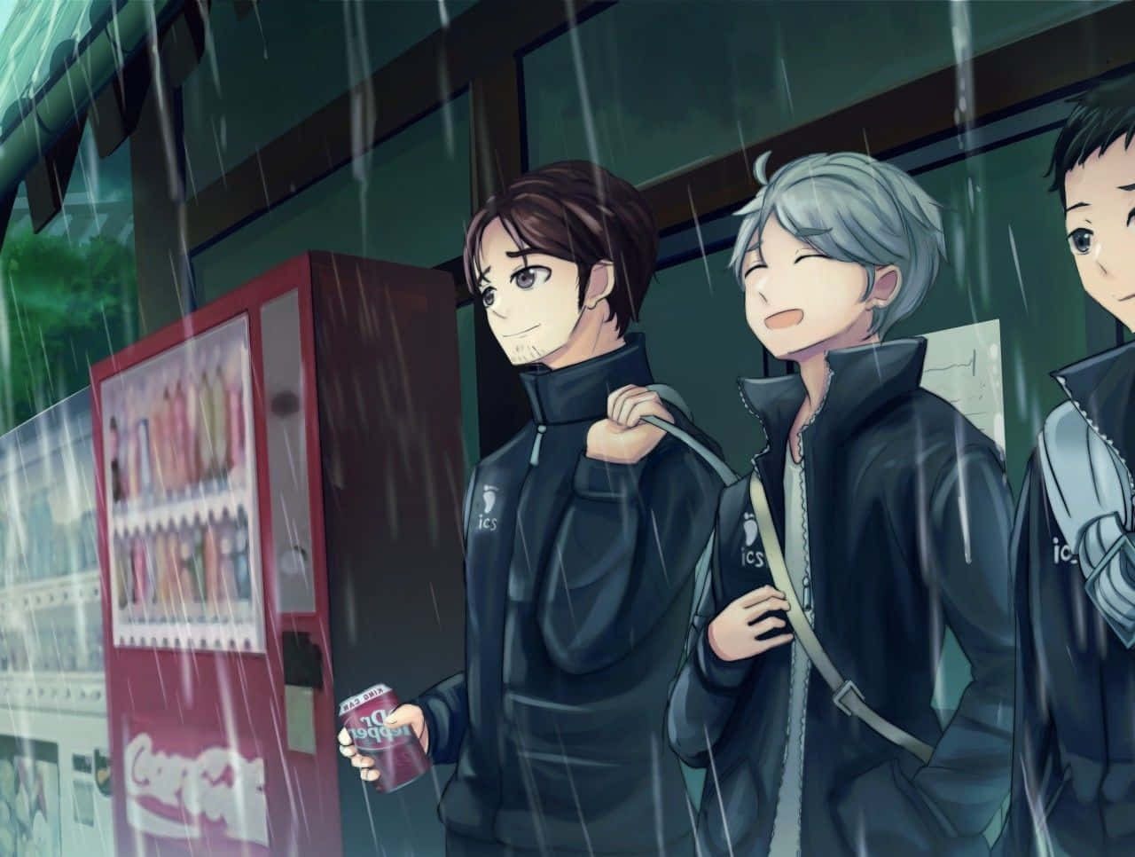Asahi Azumane, black jackets, heavy rain, HD Desktop Wallpaper