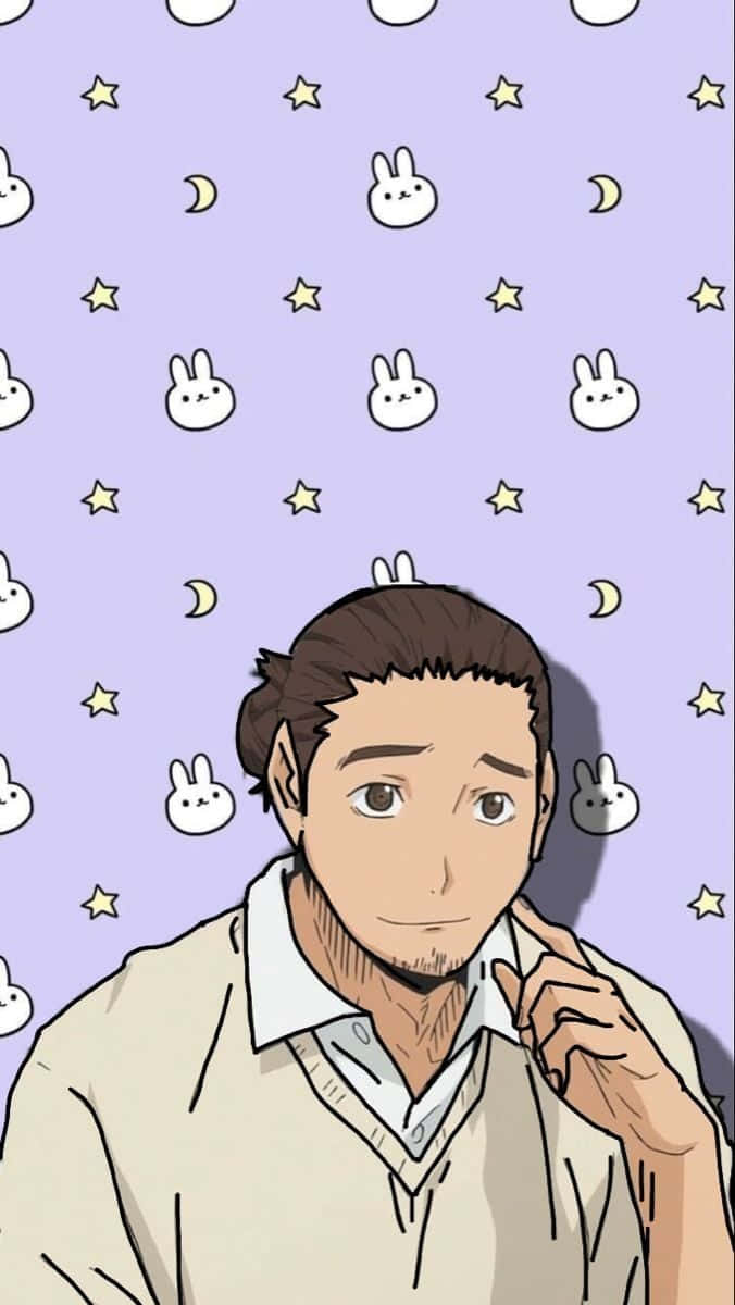 Asahi Azumane, beige sweater, purple background, SD Phone Wallpaper