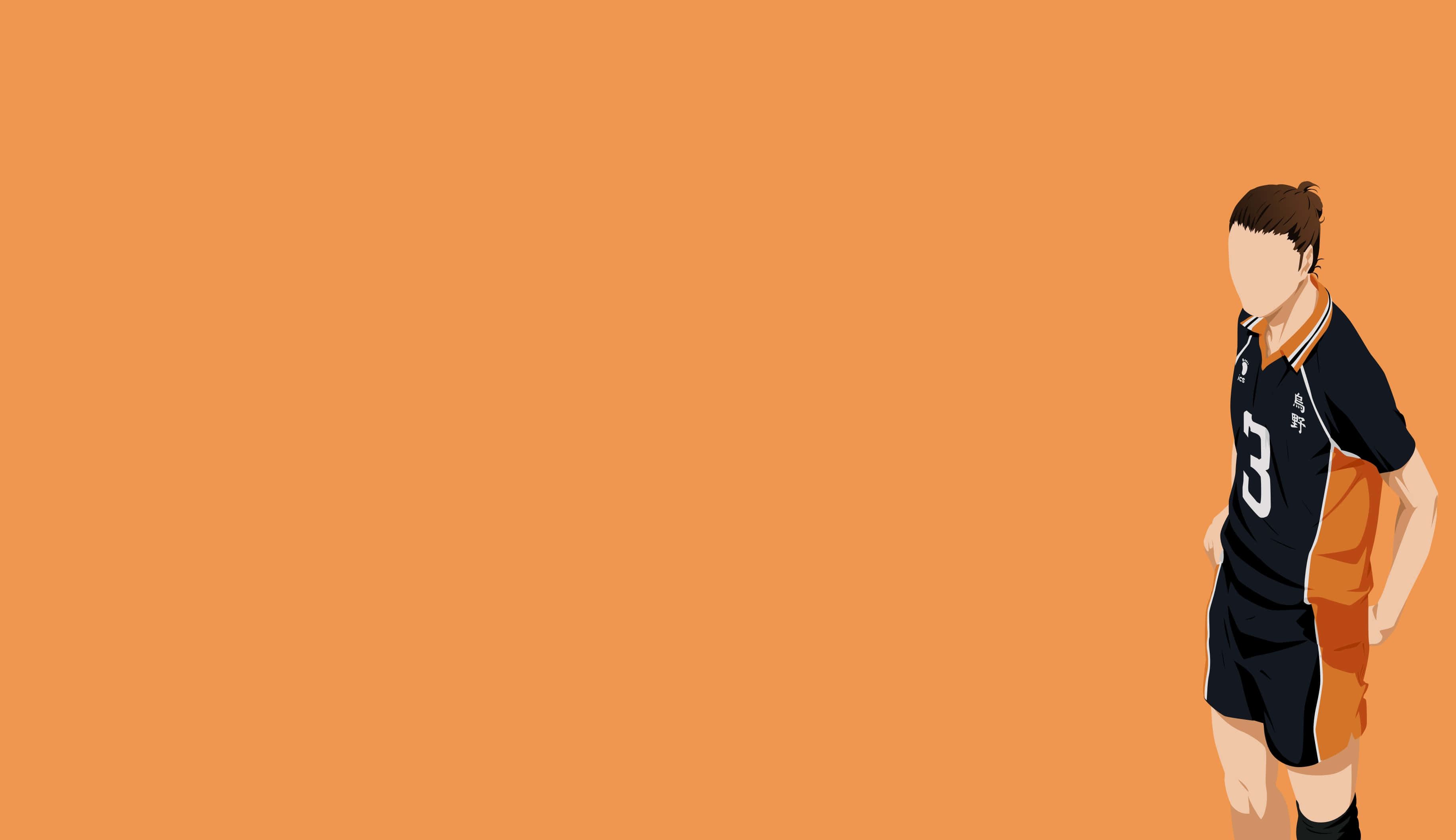 Asahi Azumane, black and orange uniform, minimalist anime-style, 2K Desktop Wallpaper