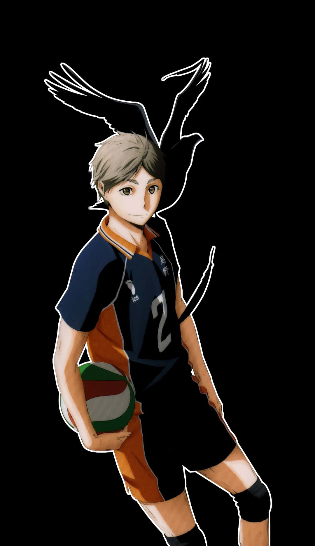 Asahi Azumane, number two jersey, wings behind head, HD Phone Wallpaper