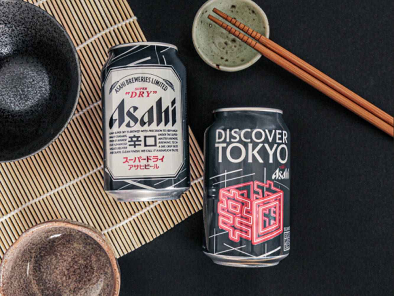 Asahi Super Dry, Japanese text, bamboo mat, HD Desktop Wallpaper