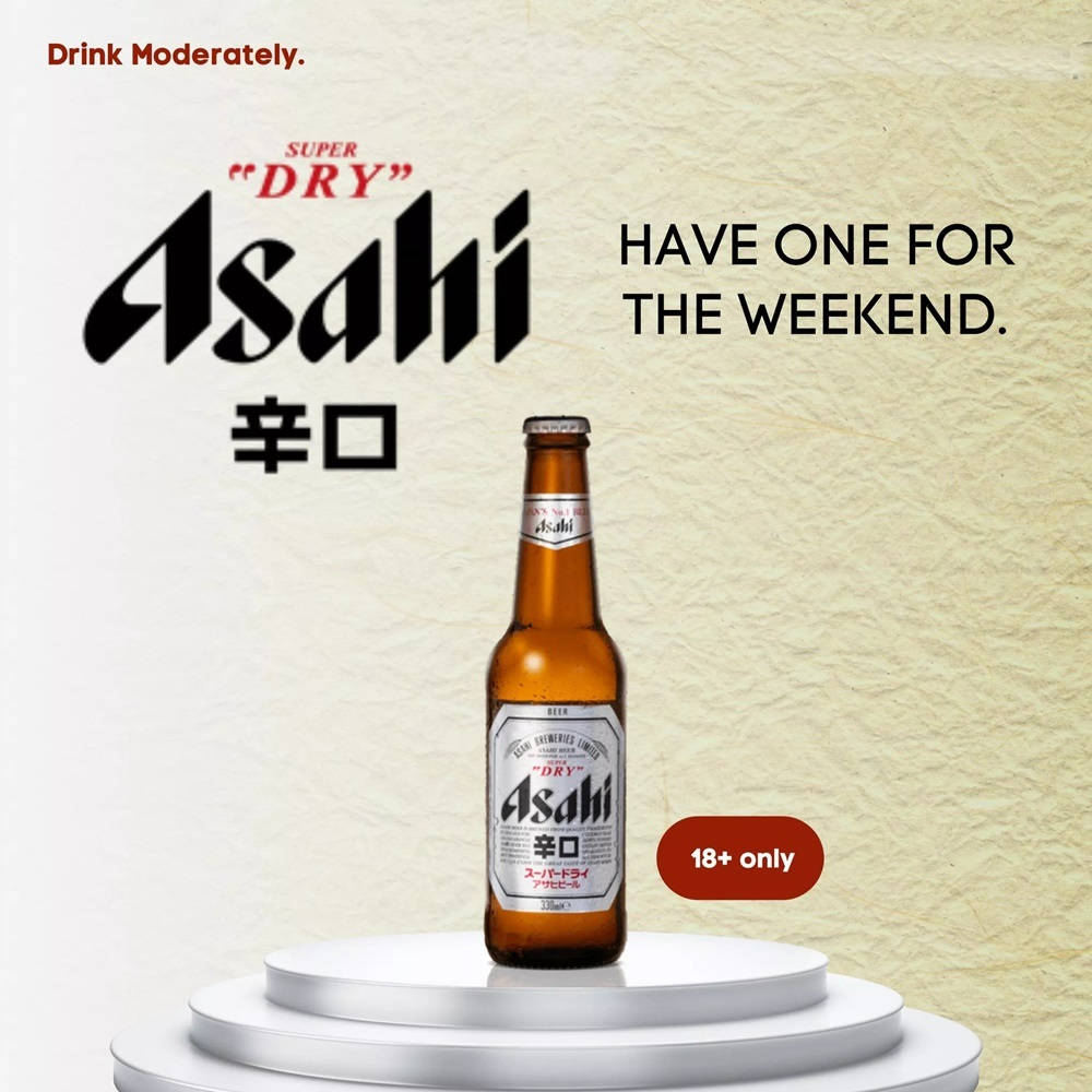 Asahi Super Dry, beer bottle, white pedestal, SD Desktop Wallpaper