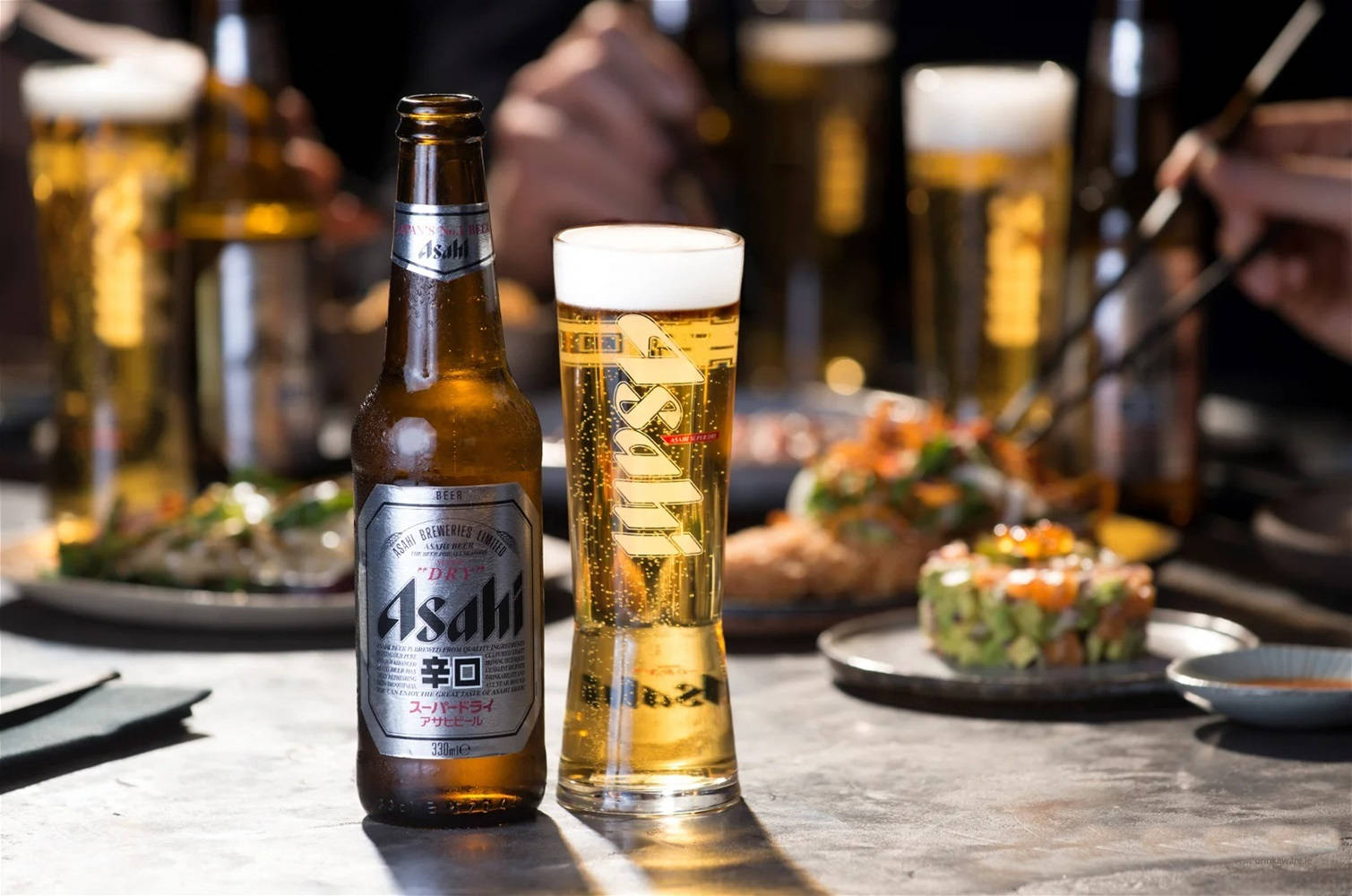 Asahi Super Dry, beer bottle, glass, HD Desktop Wallpaper