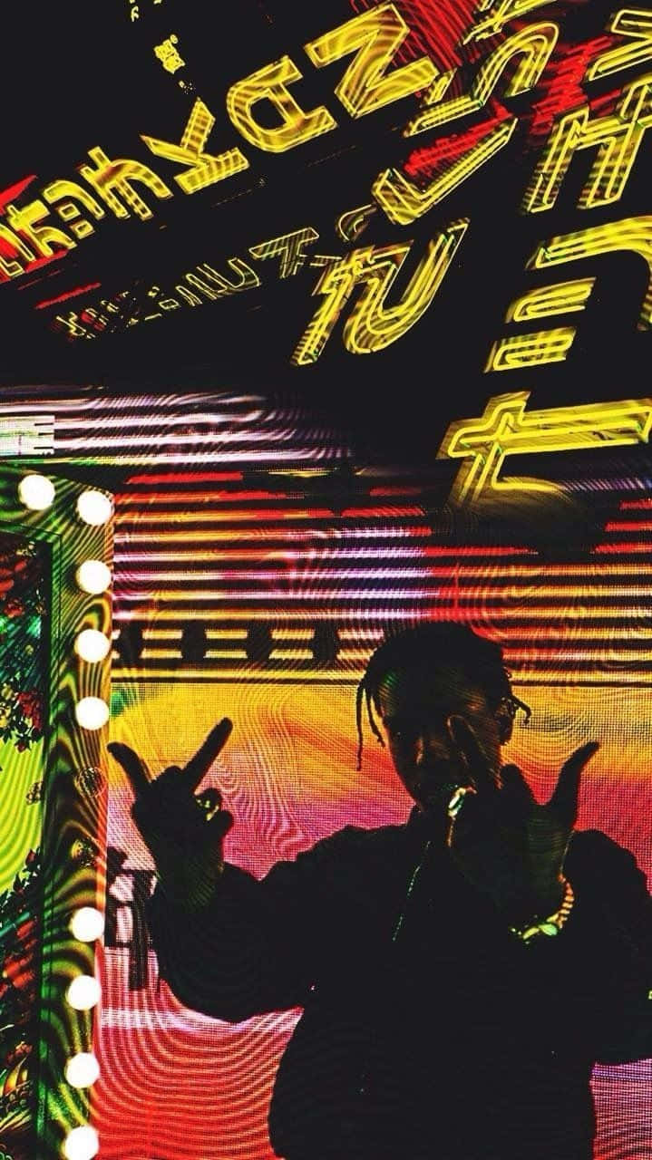 Asap Rocky, neon-lit stage, glowing text, HD Phone Wallpaper