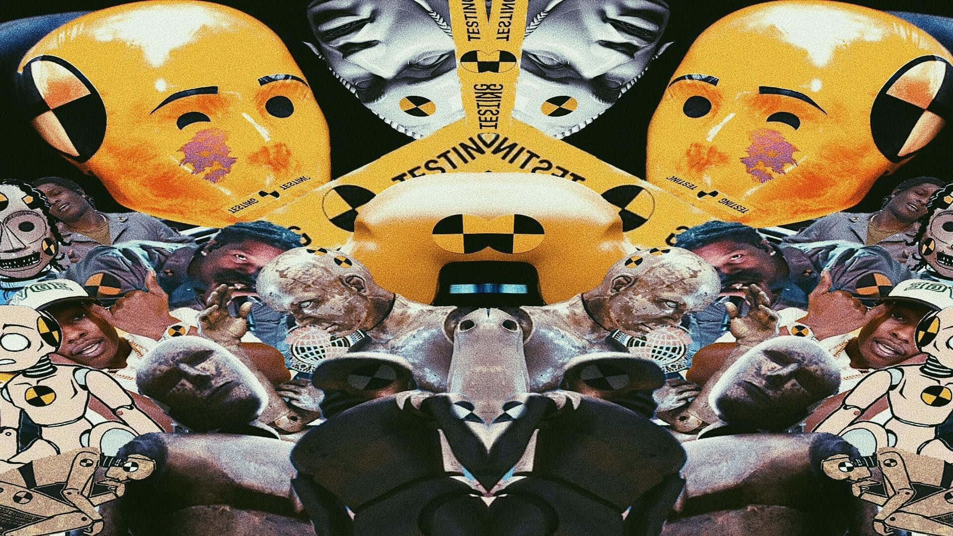Asap Rocky Testing, yellow radioactive mascot heads, human faces with microphones, Full HD Desktop Wallpaper