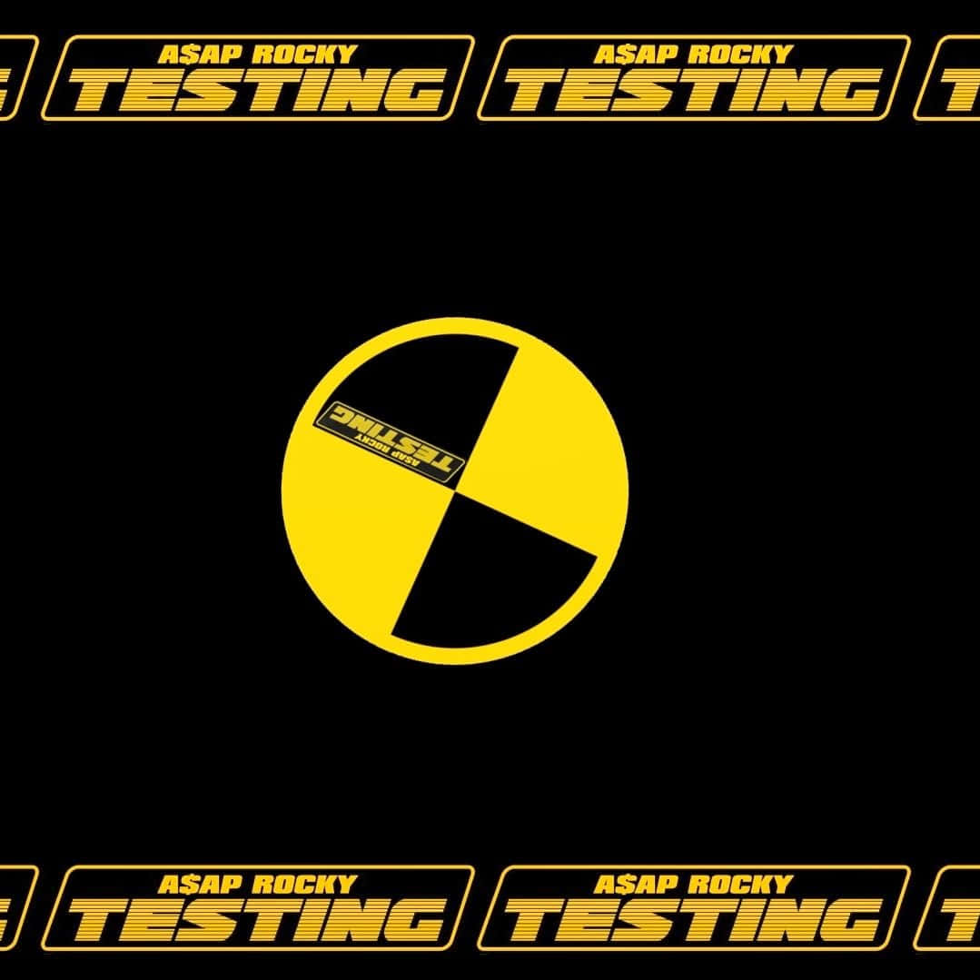 ASAP ROCKY TESTING, black yellow circle, repeating ASAP ROCKY TESTING text, SD Desktop Wallpaper