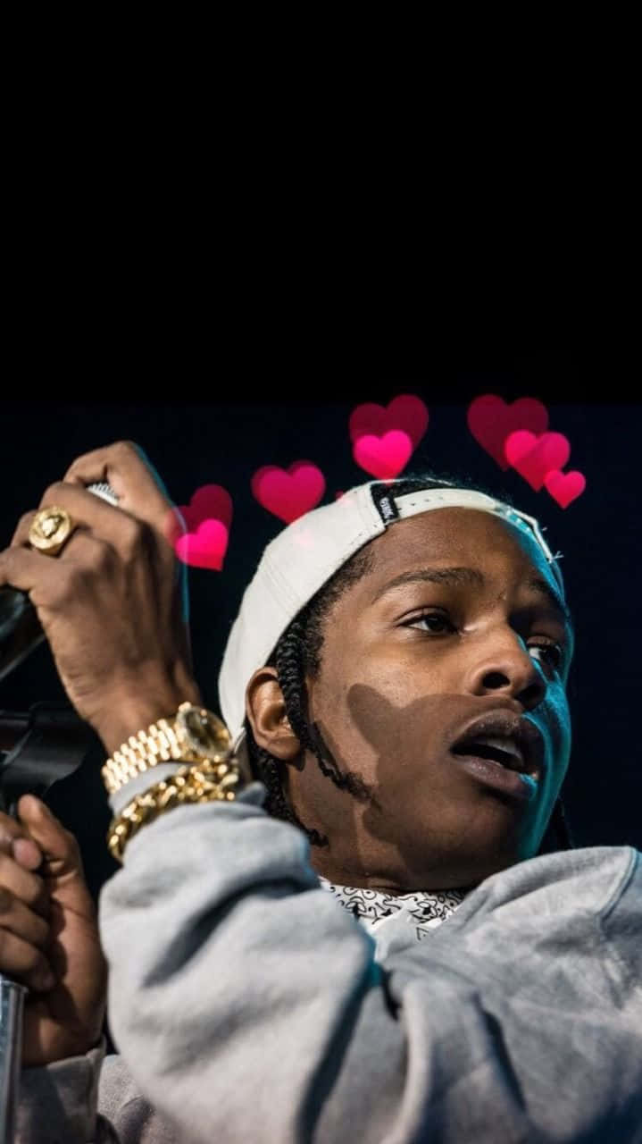 Asap Rocky, glowing pink hearts, dramatic stage lighting, HD Phone Wallpaper