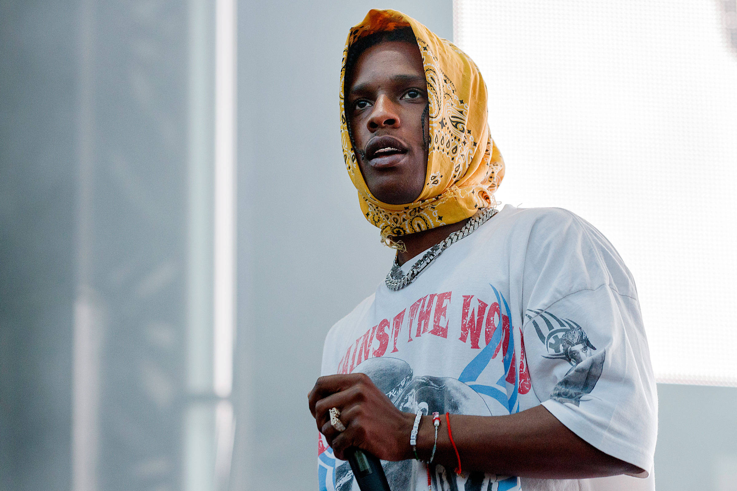 Asap Rocky, yellow bandana, graphic tee, Full HD Desktop Wallpaper