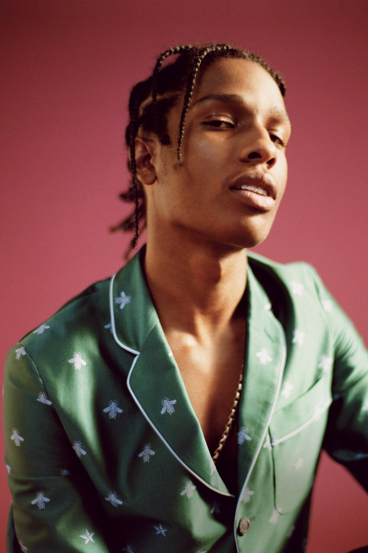 Asap Rocky, green suit, bee patterns, Full HD Phone Wallpaper