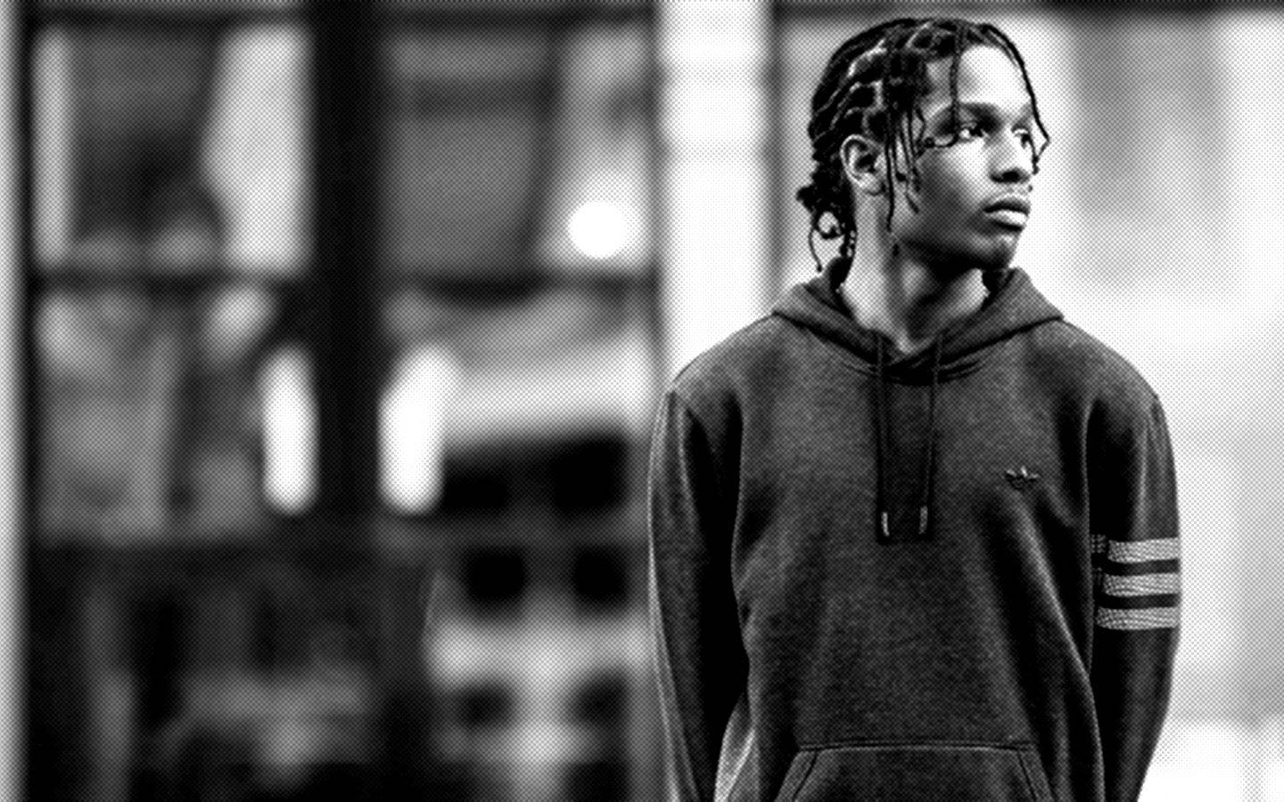 Asap Rocky, monochrome, urban setting, HD Desktop Wallpaper