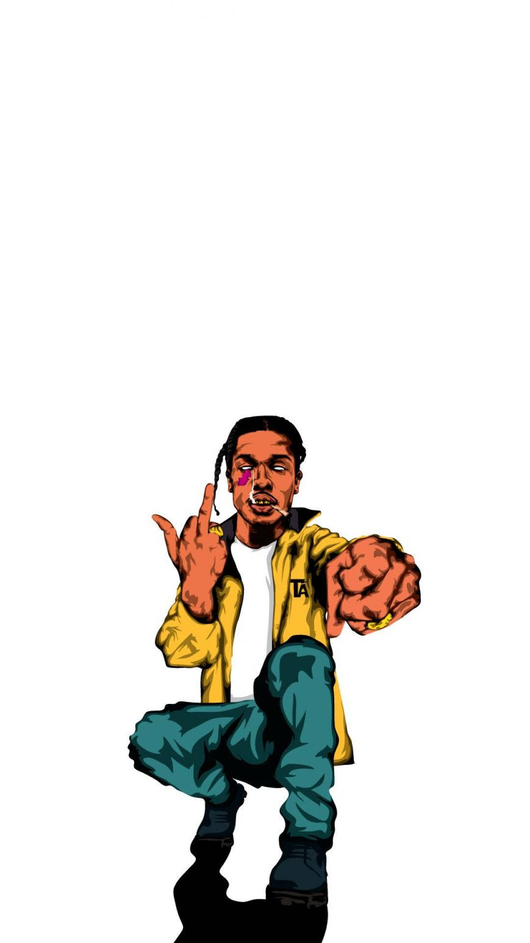 Asap Rocky, yellow jacket, teal pants, Full HD Phone Wallpaper