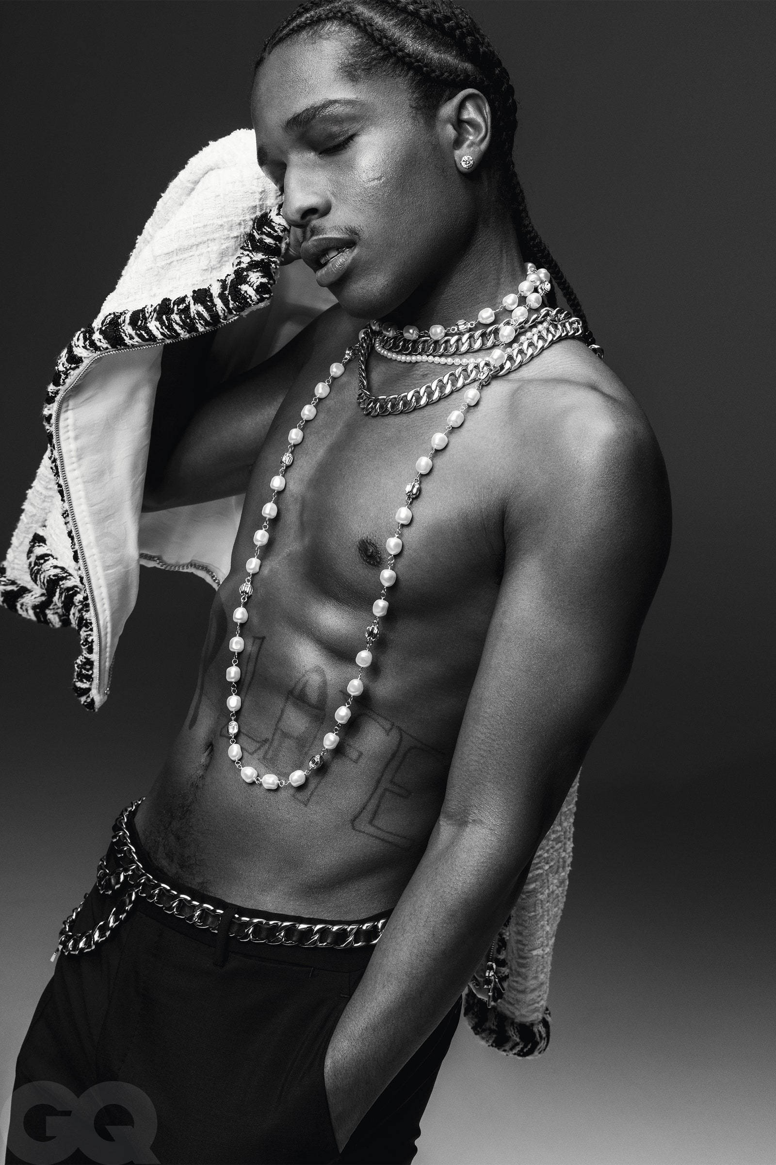 Asap Rocky, braided hair, layered chains, Full HD Phone Wallpaper