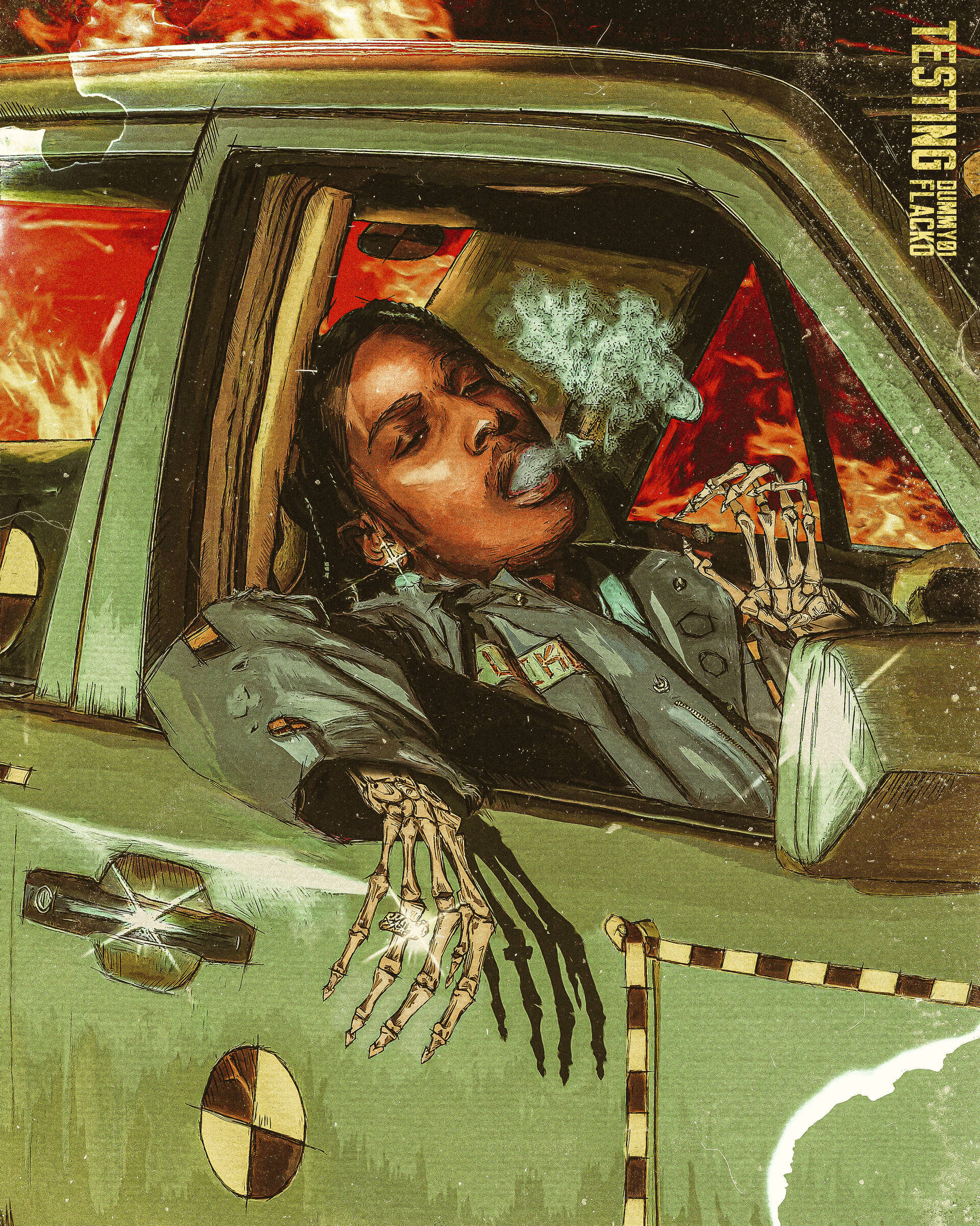 Asap Rocky, skeletal figure, green car, Full HD Phone Wallpaper