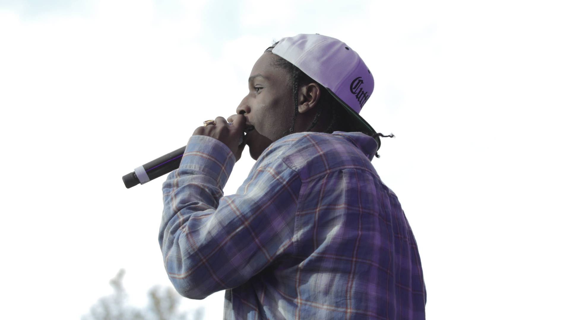 Asap Rocky, purple plaid shirt, backward cap, Full HD Desktop Wallpaper