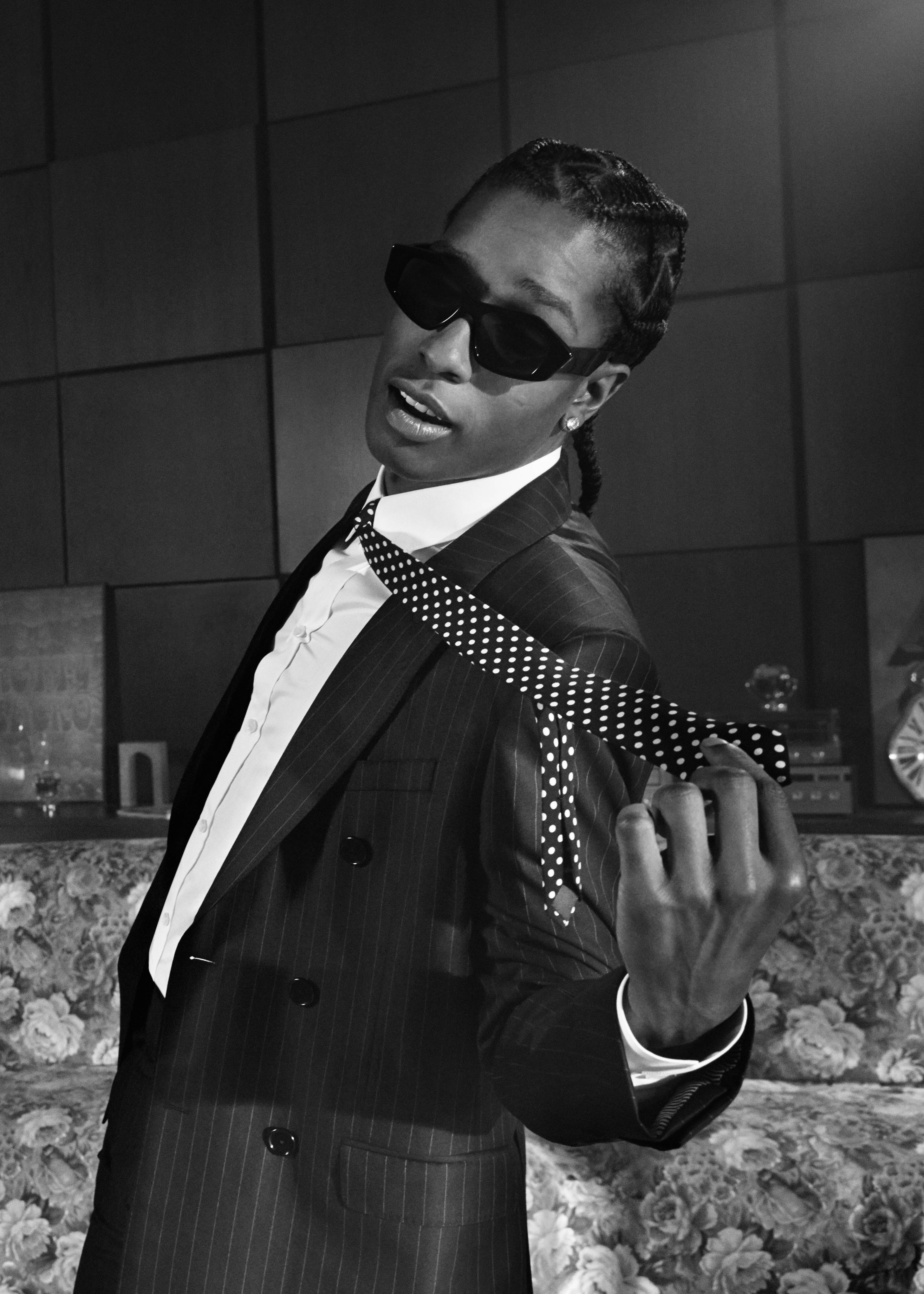 Asap Rocky, black suit, pinstripe suit, 4K Phone Wallpaper