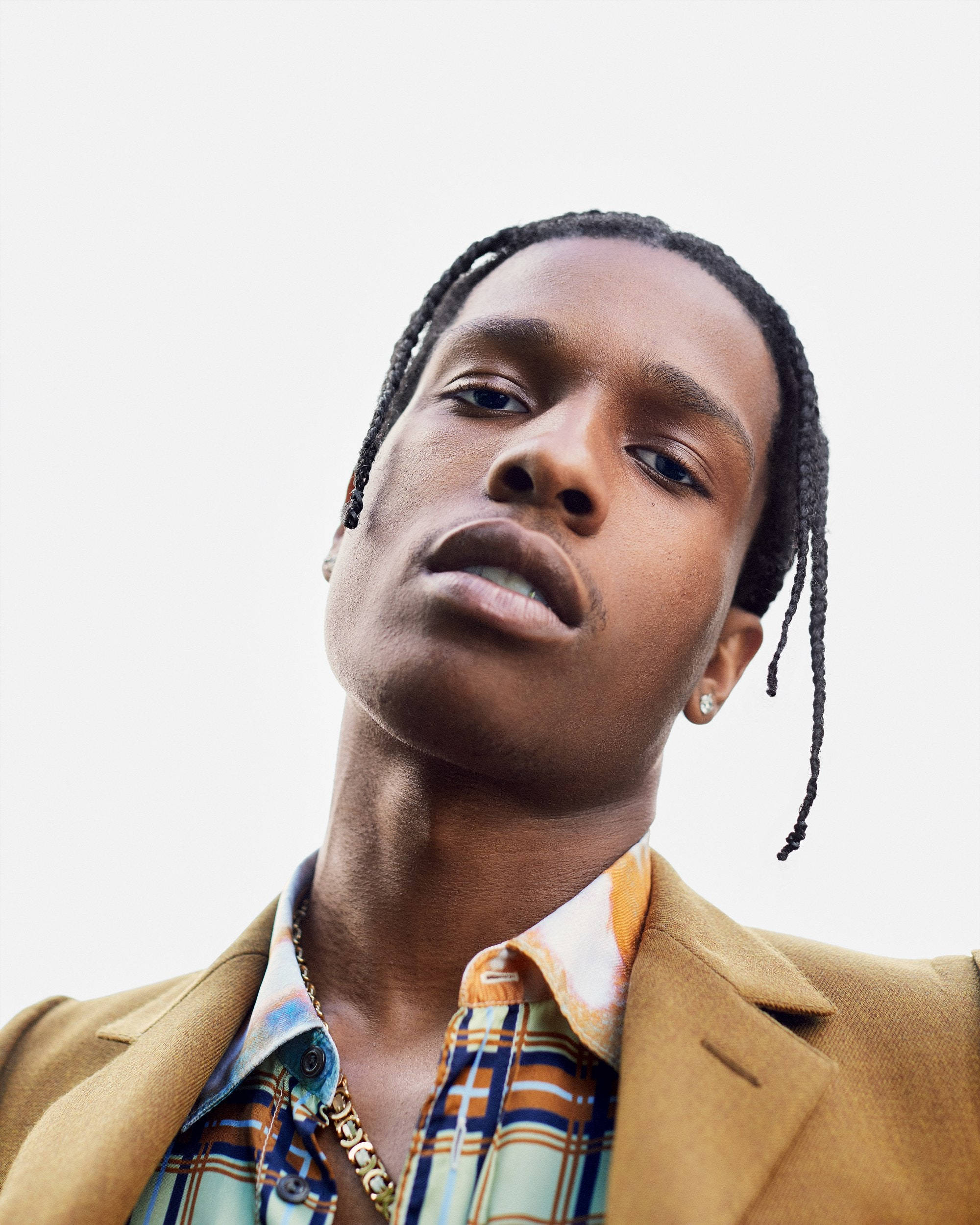 Asap Rocky, tan blazer, patterned shirt, Full HD Phone Wallpaper