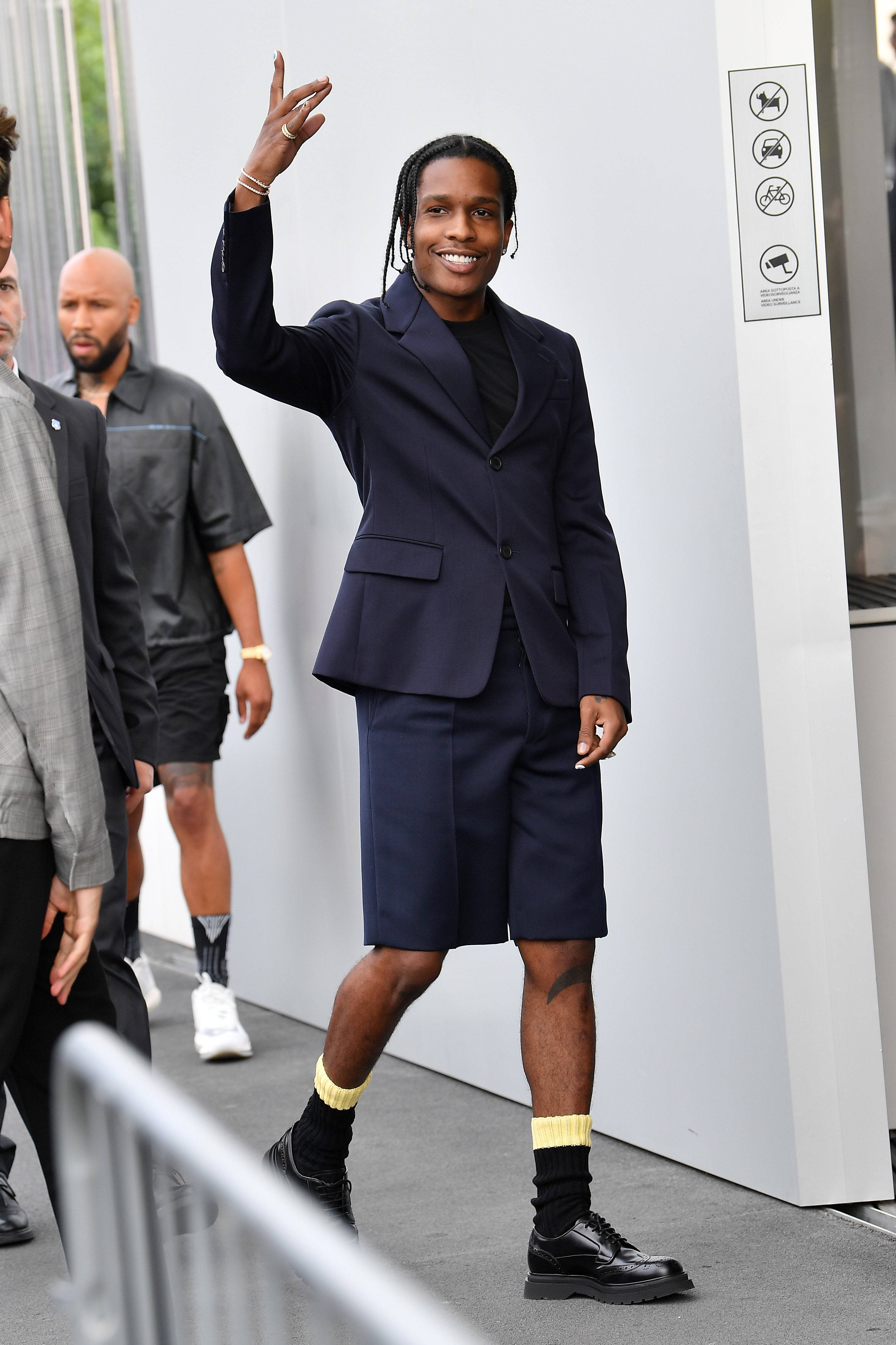 Asap Rocky, navy suit, shorts, 4K Phone Wallpaper