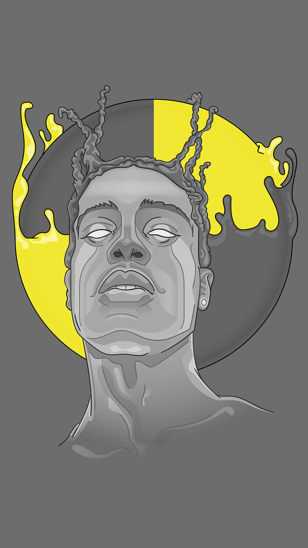 Asap Rocky, gray-toned portrait, braided hair, Full HD Phone Wallpaper