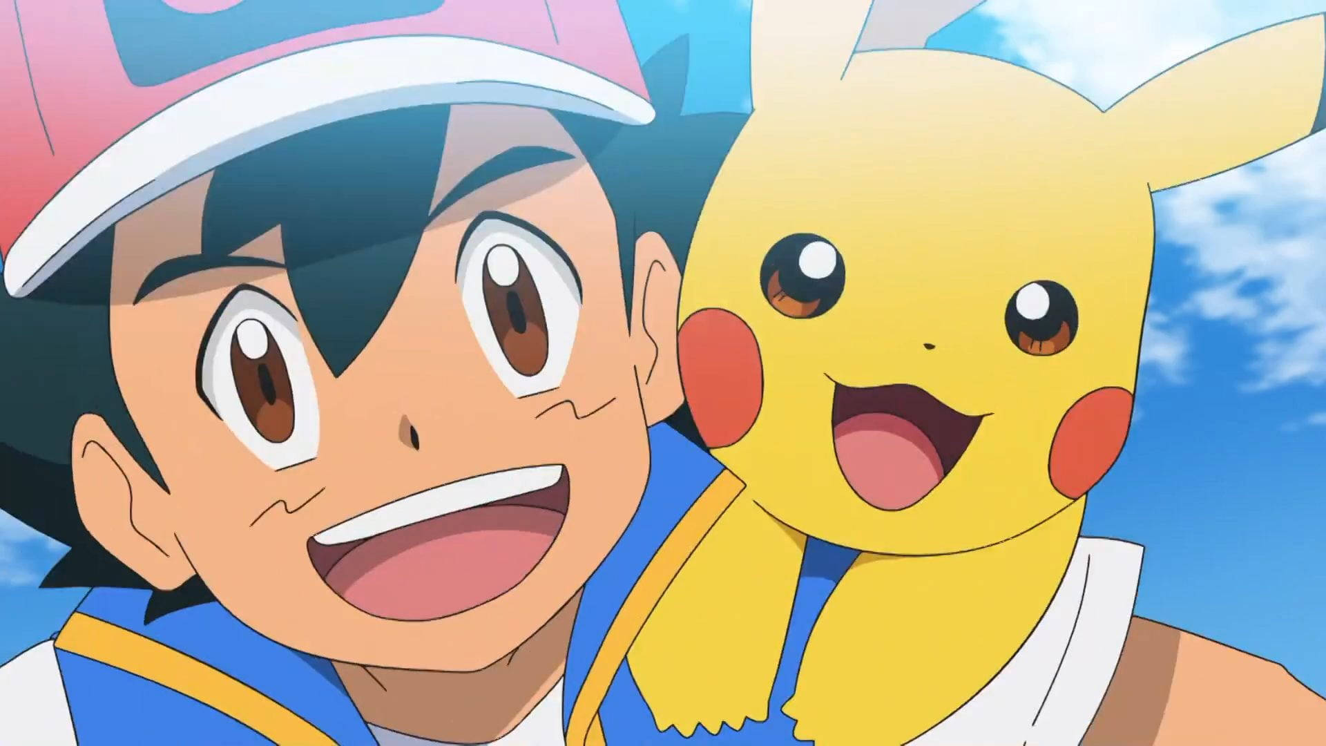 Ash, Pikachu, clear blue sky, Full HD Desktop Wallpaper