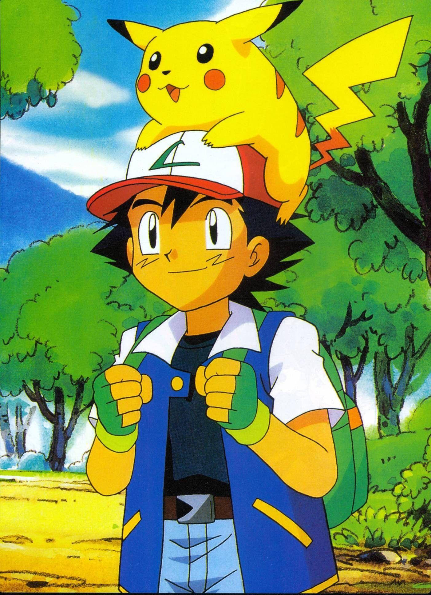 Ash, Pikachu, sunlit forest clearing, Full HD Phone Wallpaper