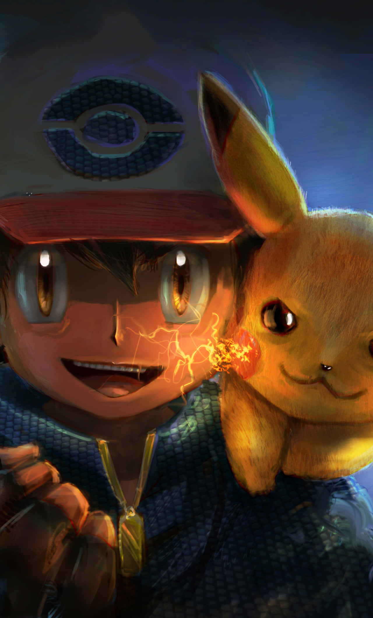 Ash, Pikachu, dark sky, Full HD Phone Wallpaper