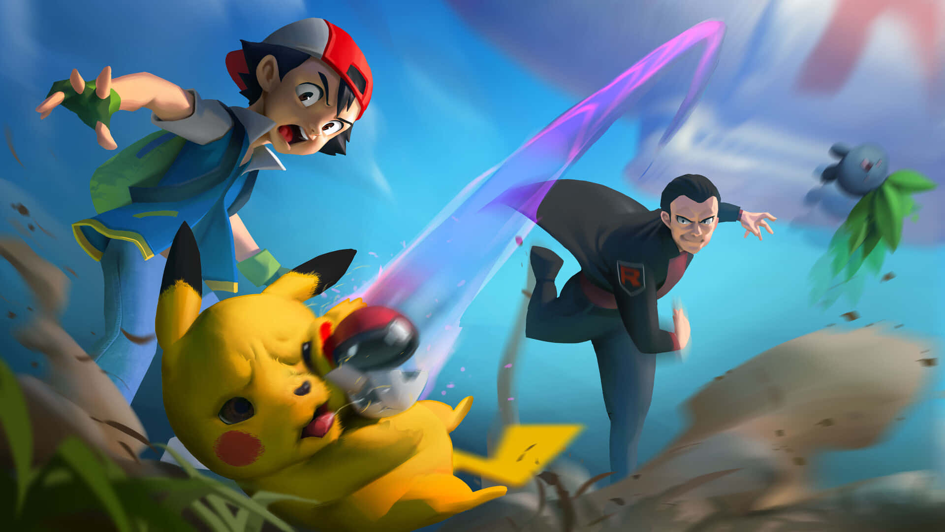 Ash, Pikachu, anime scene, Full HD Desktop Wallpaper