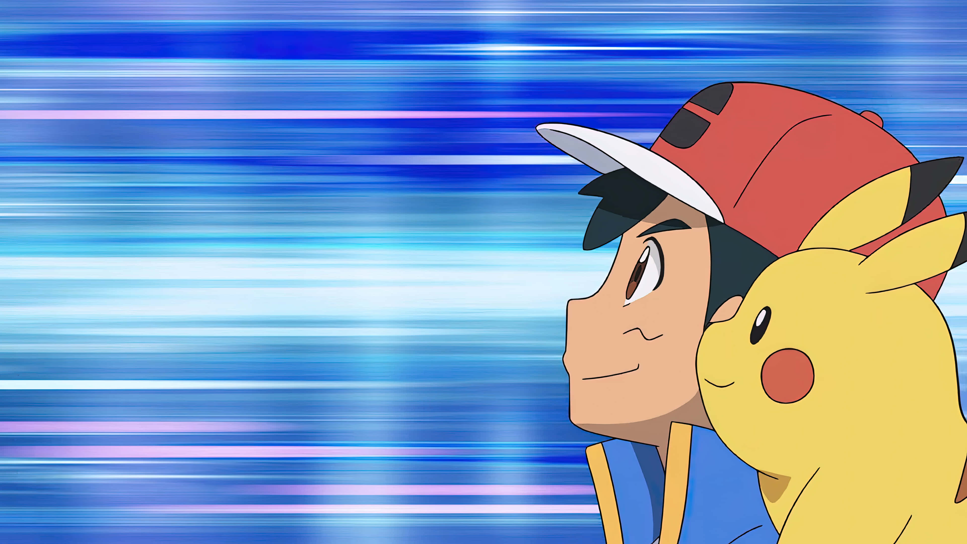 Ash, Pikachu, blue streaks, 4K Desktop Wallpaper