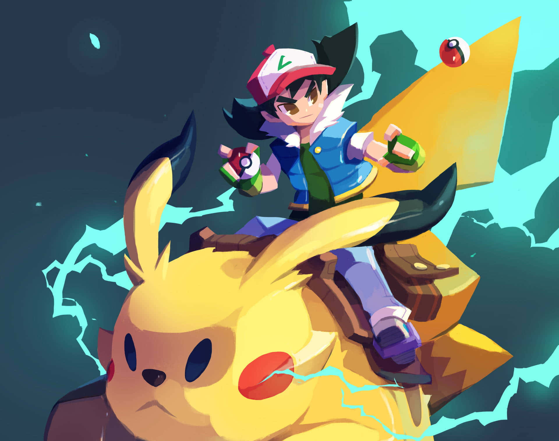 Ash, Pikachu, yellow Pikachu, Full HD Desktop Wallpaper