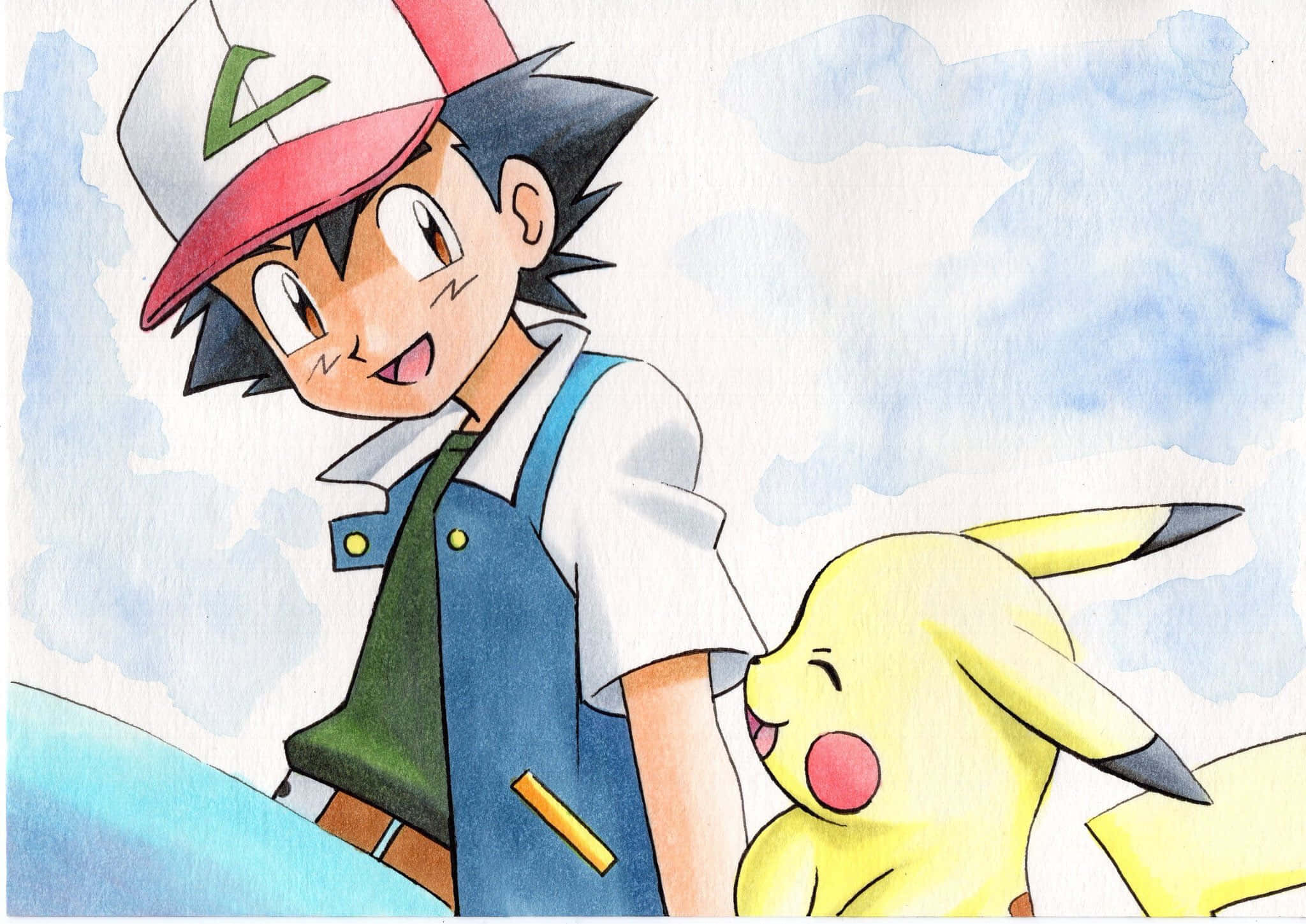 Ash, Pikachu, red and white cap, Full HD Desktop Wallpaper