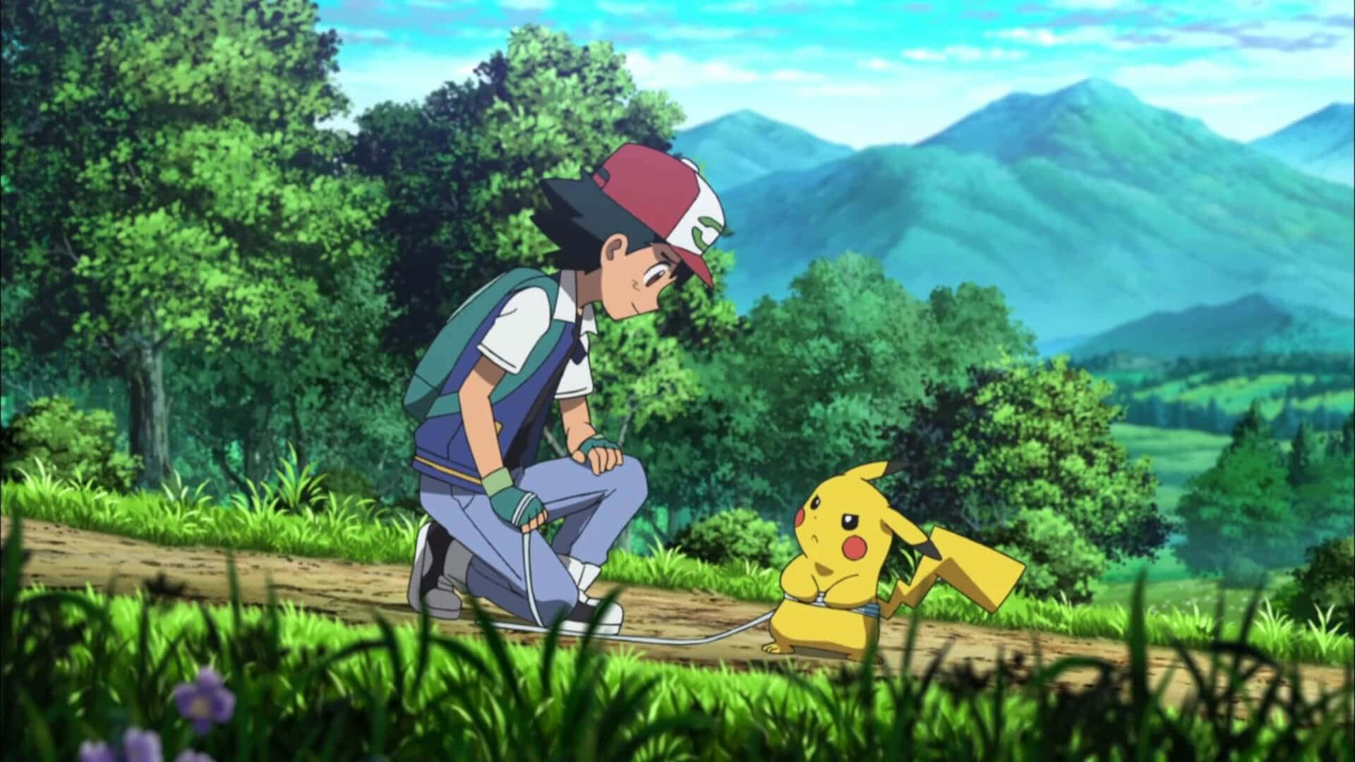 Ash, Pikachu, grass trail, Full HD Desktop Wallpaper